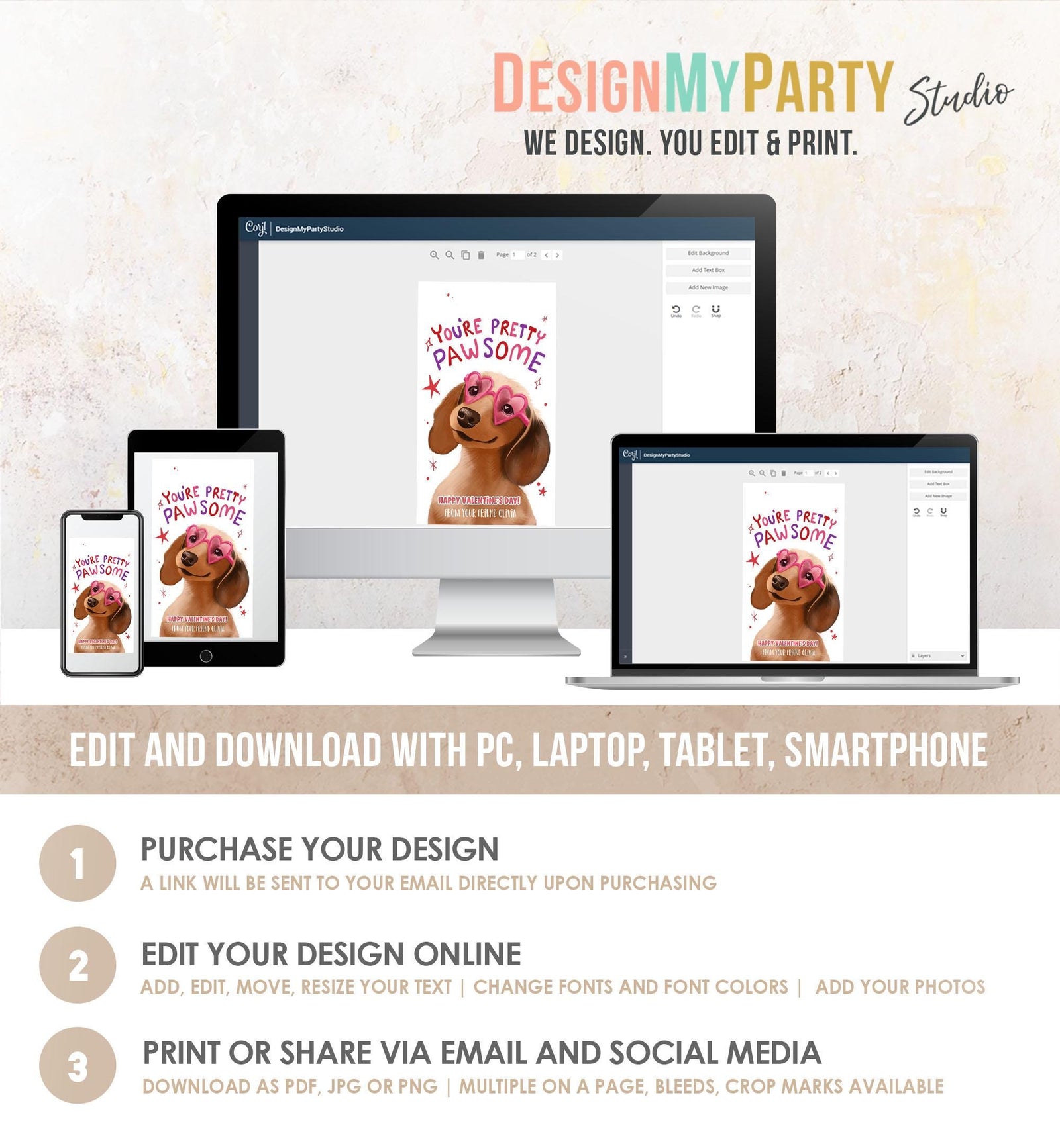 Editable Valentine's Day Tag You're Pretty Pawsome Dog Puppy Valentine Gift Tag Kids School Classroom Card Digital Template Printable 0370