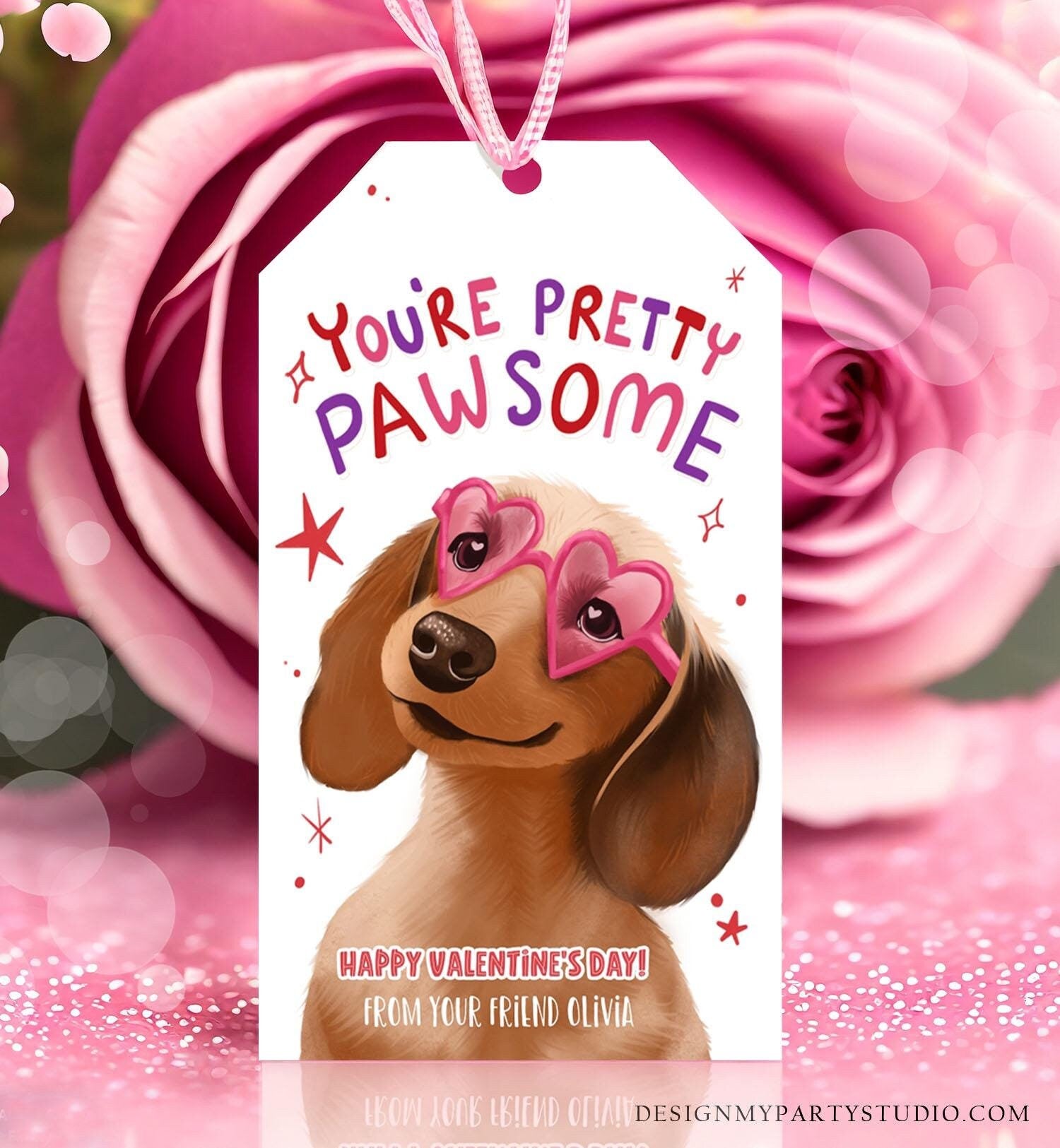Editable Valentine's Day Tag You're Pretty Pawsome Dog Puppy Valentine Gift Tag Kids School Classroom Card Digital Template Printable 0370