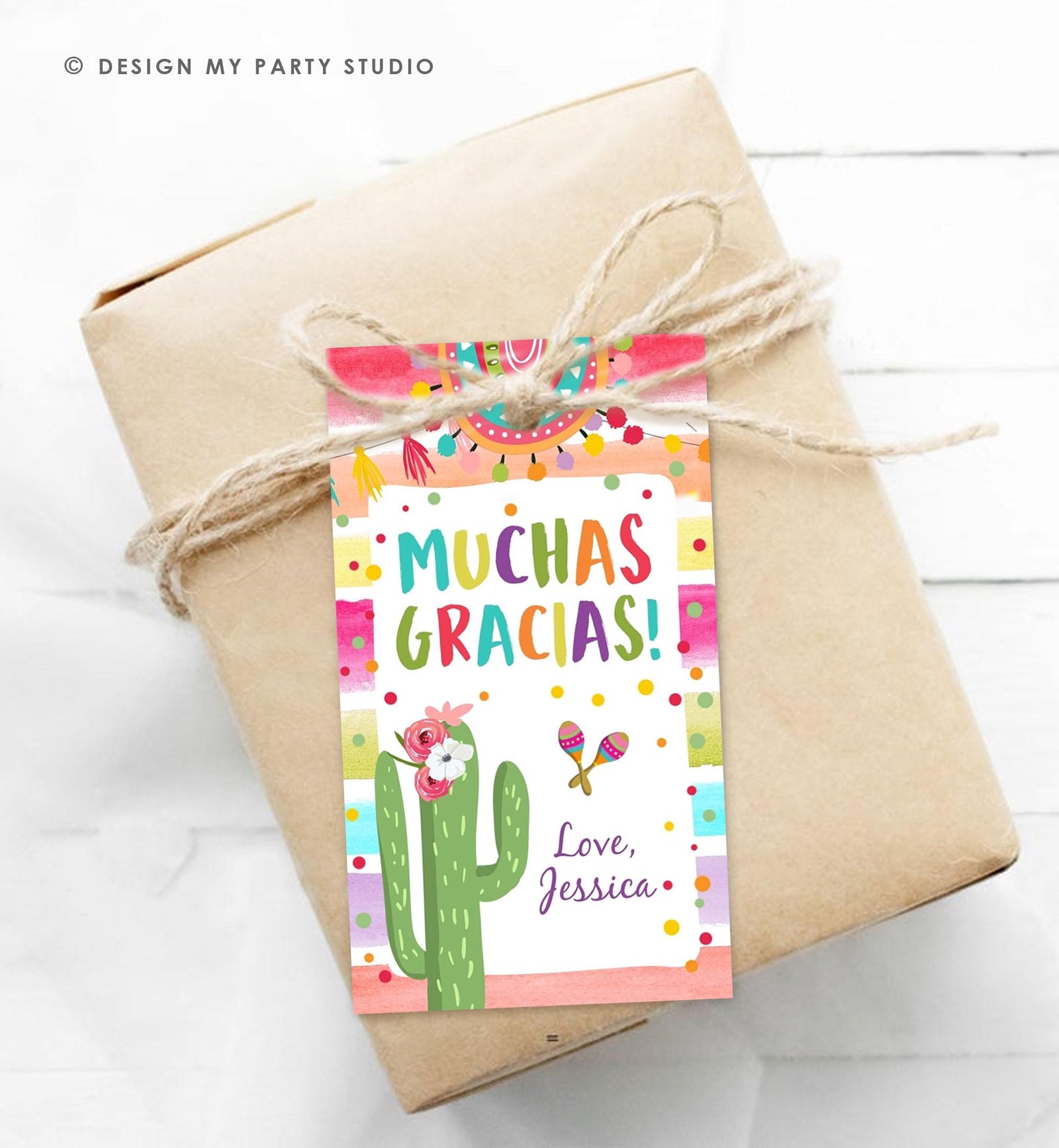 Editable Fiesta Favor Tag Cactus Floral Fiesta Birthday Thank You Tag Cactus Mexican Label Muchas Gracias Digital Template Printable 0134