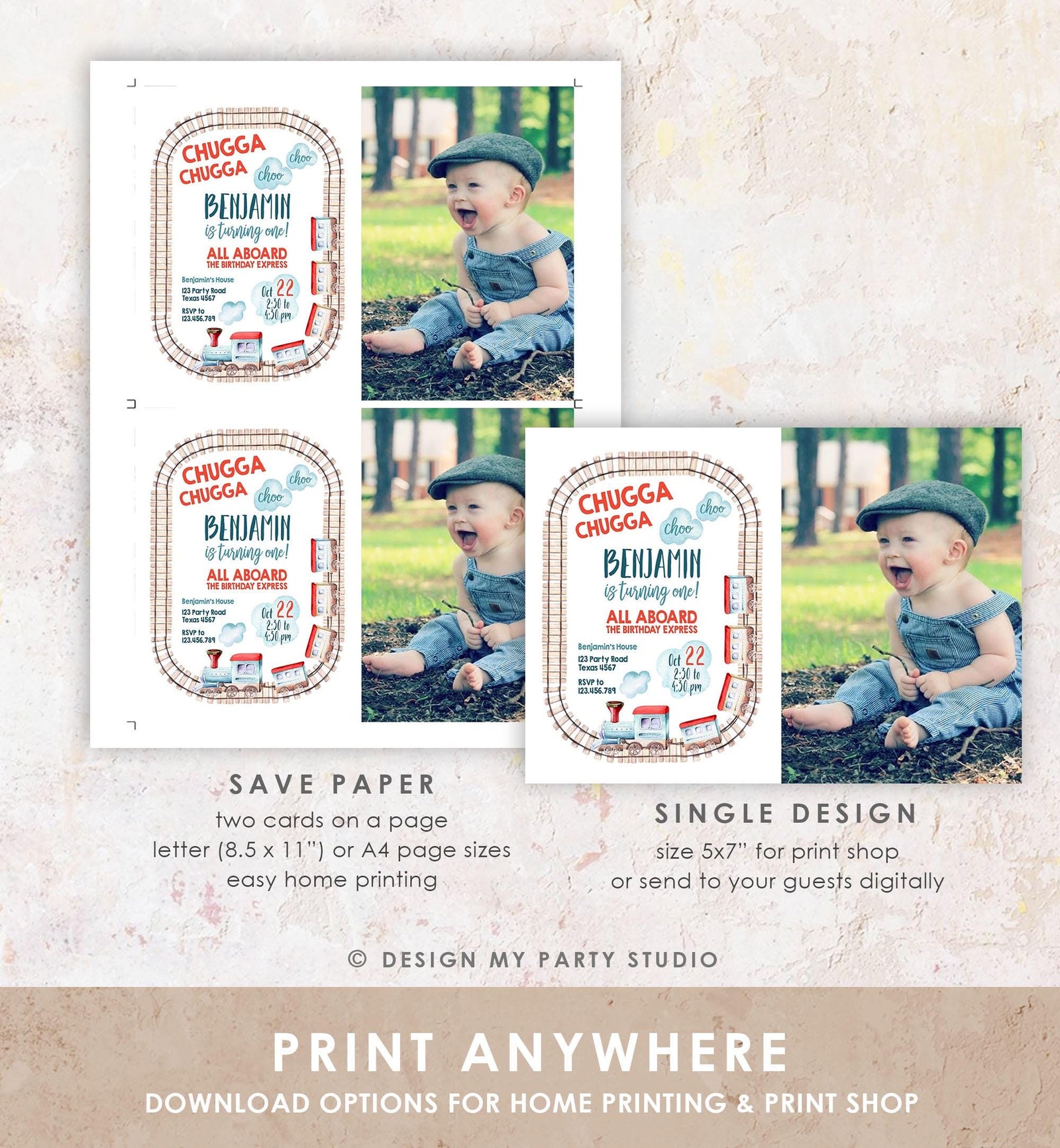 Editable Train Birthday Invitation Vintage Train Party Train Invitation Chugga Choo All Aboard Boy Download Printable Template Evite 0149