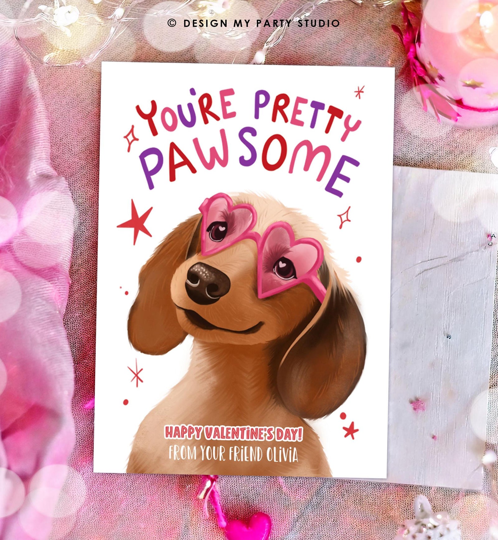 Editable Valentine's Day Tag You're Pretty Pawsome Dog Puppy Valentine Gift Tag Kids School Classroom Card Digital Template Printable 0370