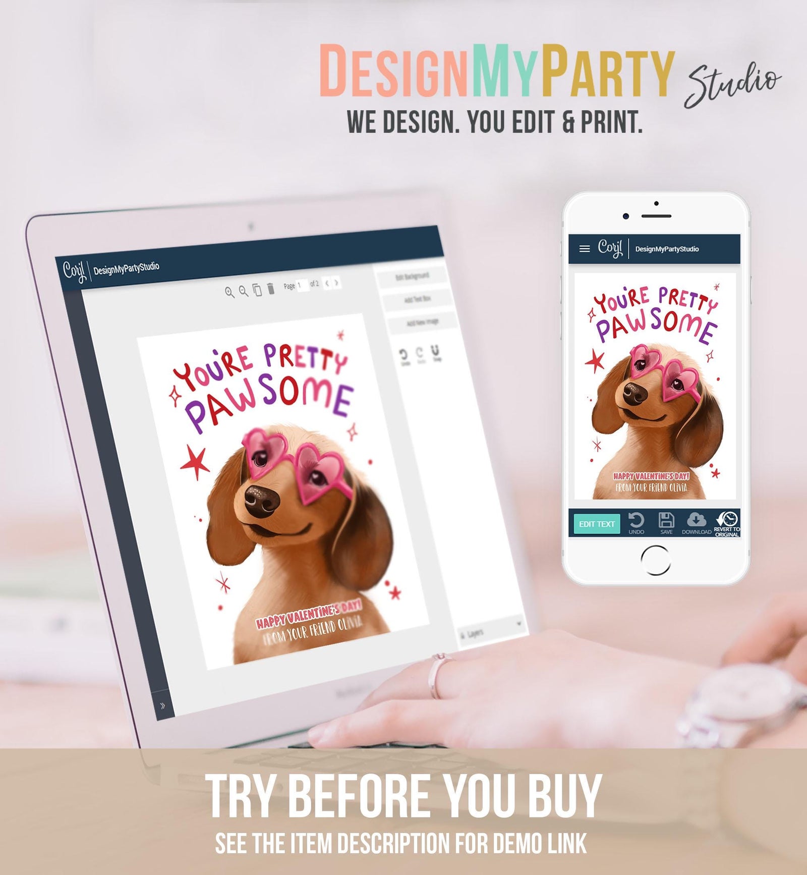 Editable Valentine's Day Tag You're Pretty Pawsome Dog Puppy Valentine Gift Tag Kids School Classroom Card Digital Template Printable 0370