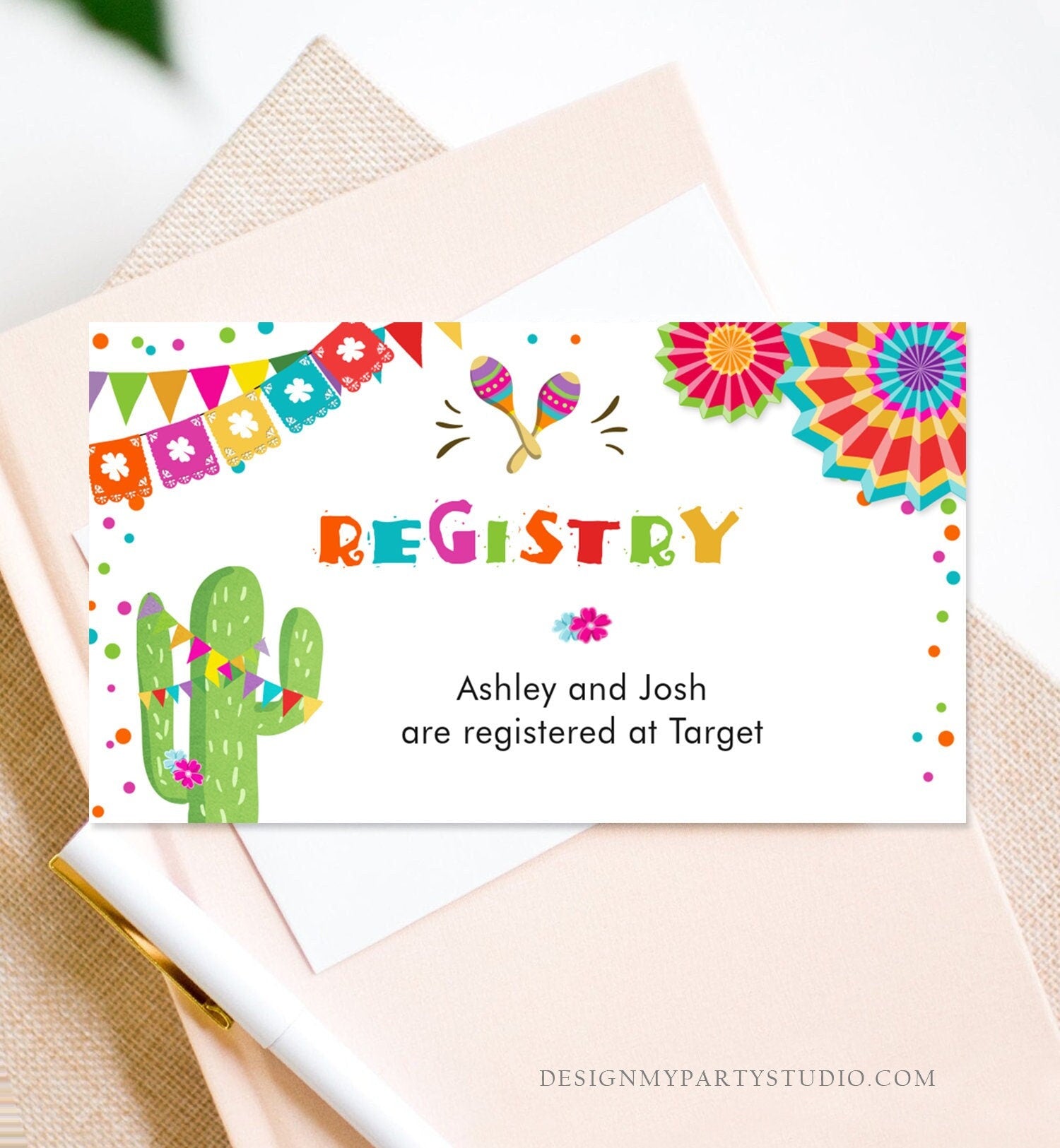 Editable Fiesta Insert Card Registry Card Enclosure Baby Bridal Shower Birthday Cactus Mexican Succulent Digital Template Printable 0045