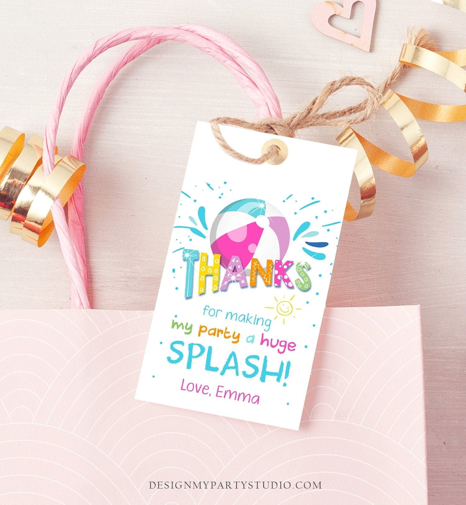 Editable Pool Party Favor Tag Splish Splash Birthday Bash Thank You Tag Girl Summer Beach Goodie Digital Download Template Printable 0169
