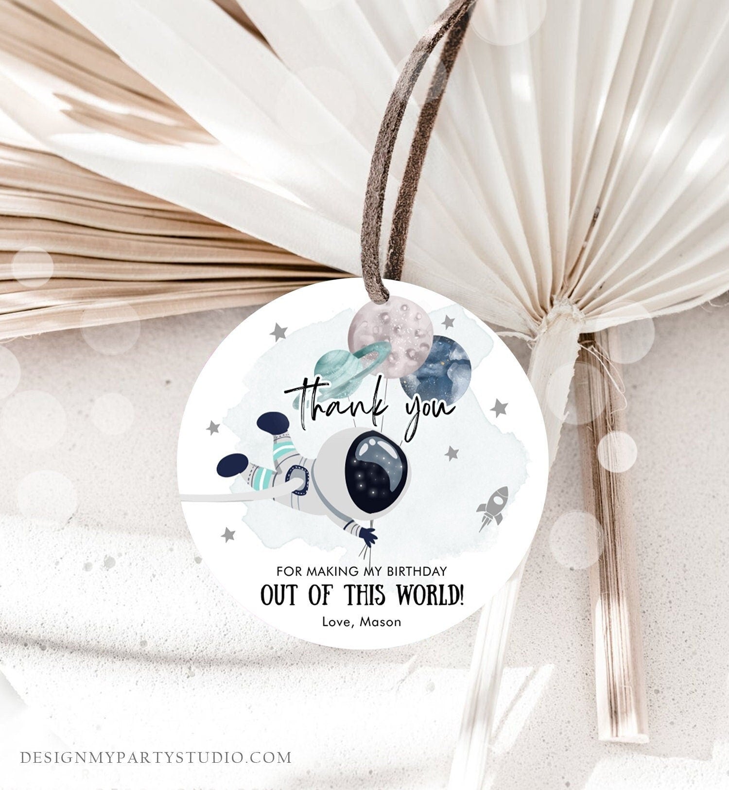 Editable Outer Space Favor Tags Astronaut Birthday Thank You Sticker Blue Boy Gift Trip Out Of World Planets Digital Template Printable 0366