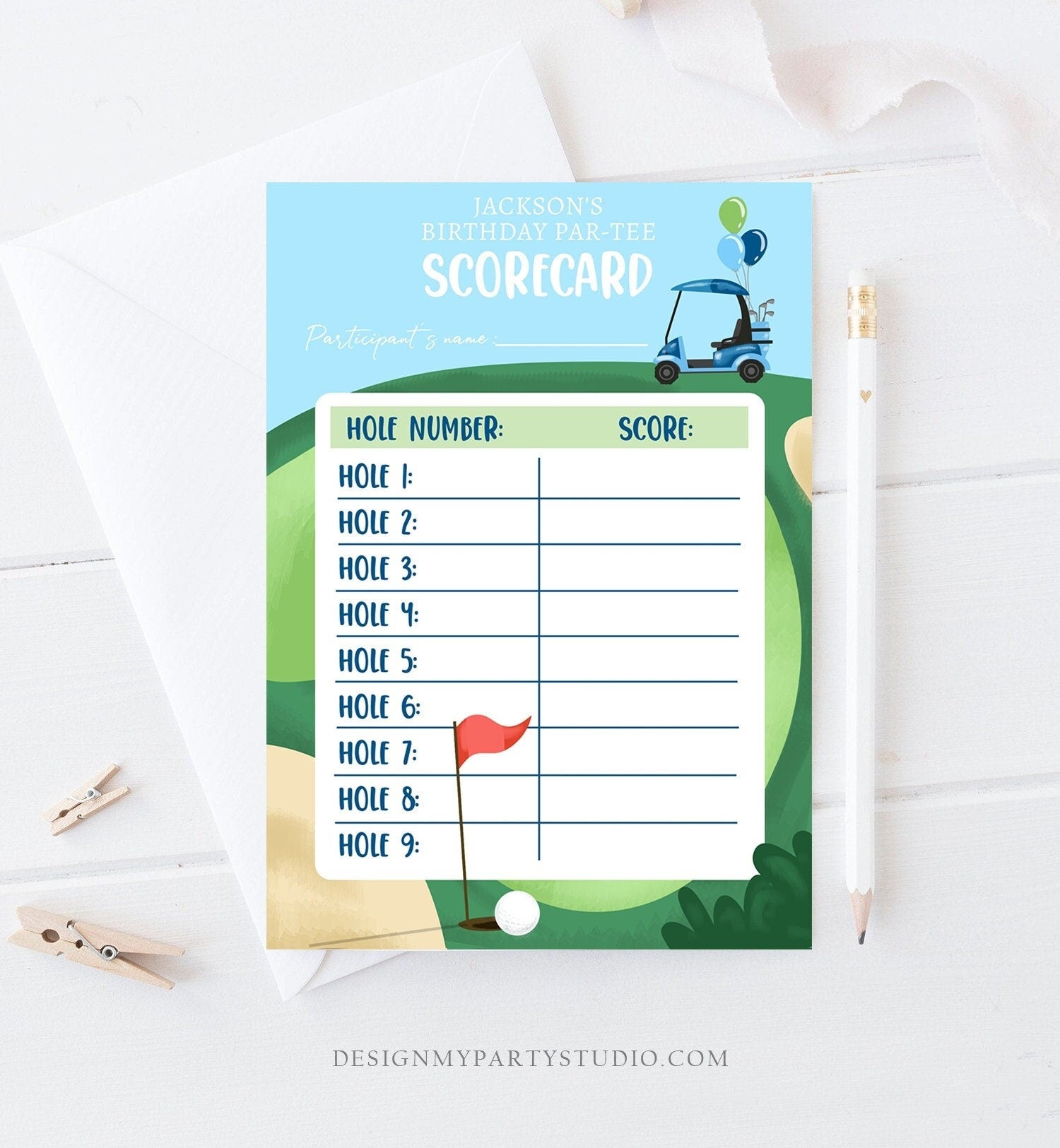 Editable Golf Score Card Birthday Par-tee Game Golfing Boy Golf Baby Shower Activity Cards Digital Download Template Printable 0405