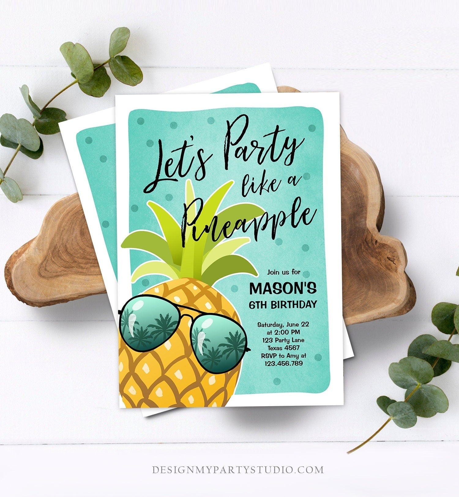 Editable Pineapple Birthday Invitation Lets Party Like a Pineapple Invite Tropical Party Aloha Boy Download Printable Template Corjl 0203
