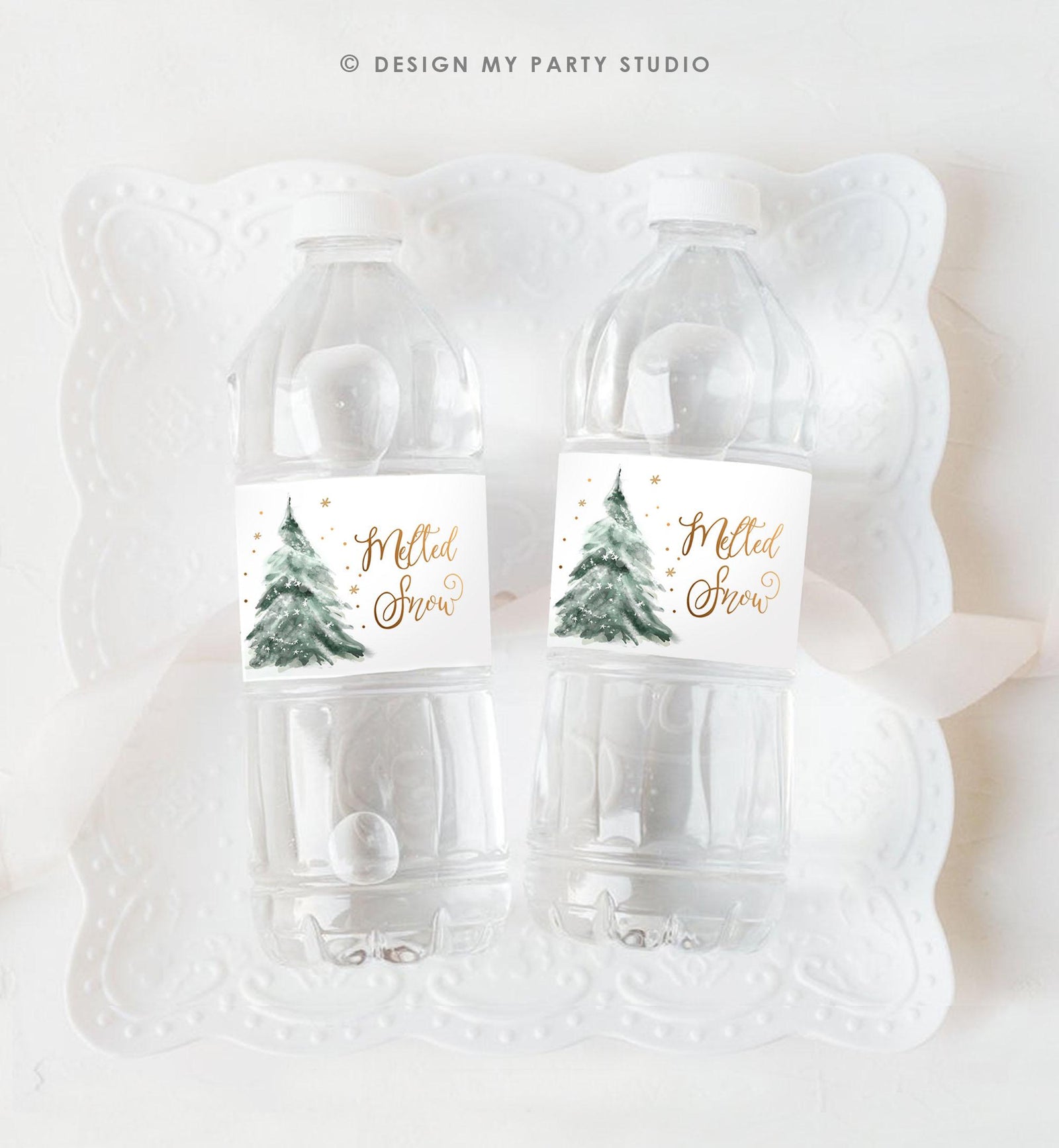 Editable Winter Water Bottle Labels Melted Snow Baby Cold Outside Christmas Tree Onederland Digital Download Template Printable 0363