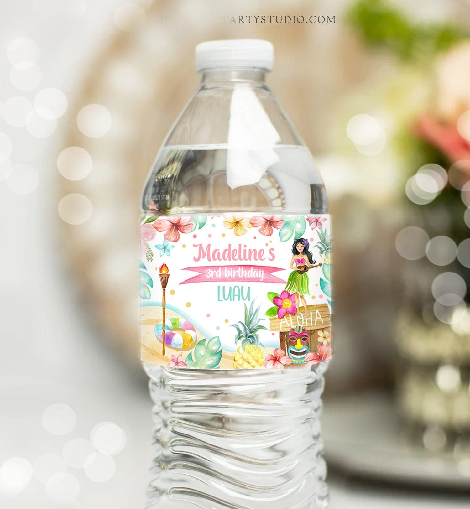 Editable Luau Water Bottle Labels Luau Birthday Luau Party Aloha Hawaiian Birthday Decor Pink Printable Bottle Labels Template Corjl 0413