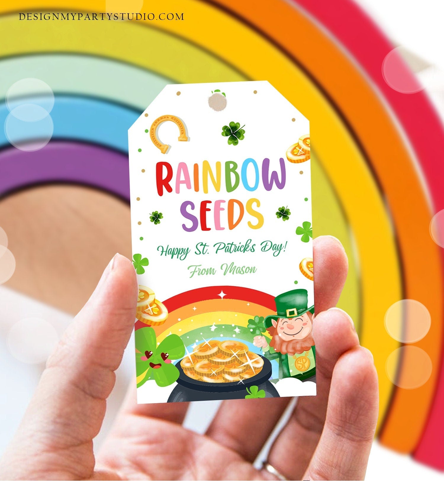 Editable St. Patrick's Day Tag Rainbow Seeds Tag Treat Favor Friend School Classroom Shamrock Teacher Digital Template Printable 0451