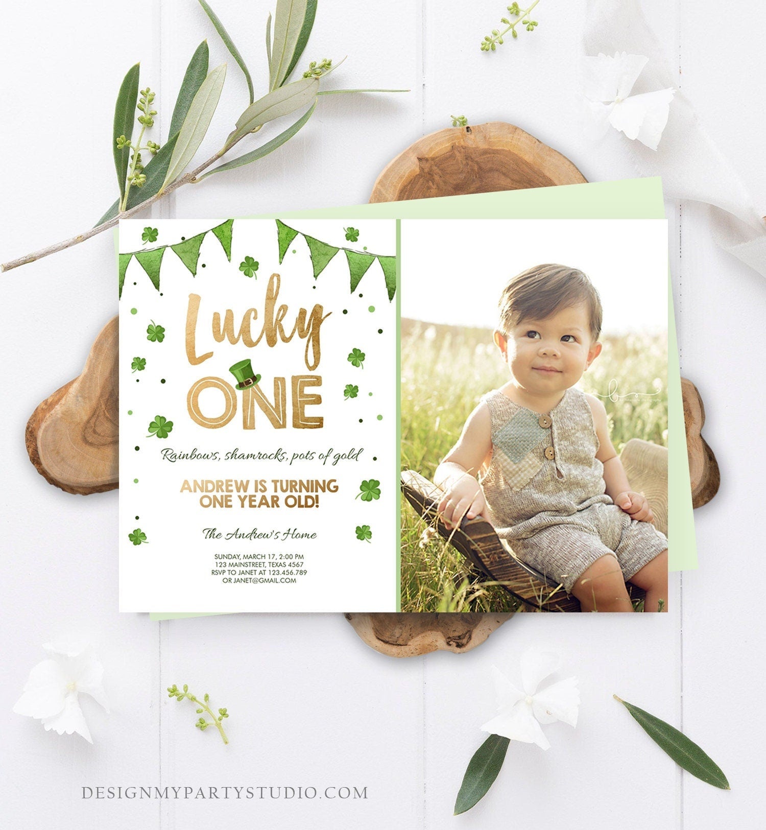 Editable St. Patrick's Day Birthday Invitation Shamrock Clover St Patricks day Birthday Lucky One Digital Download Template Printable 0115