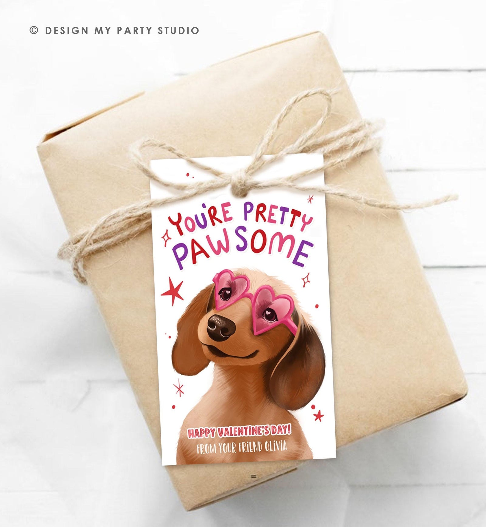 Editable Valentine's Day Tag You're Pretty Pawsome Dog Puppy Valentine Gift Tag Kids School Classroom Card Digital Template Printable 0370