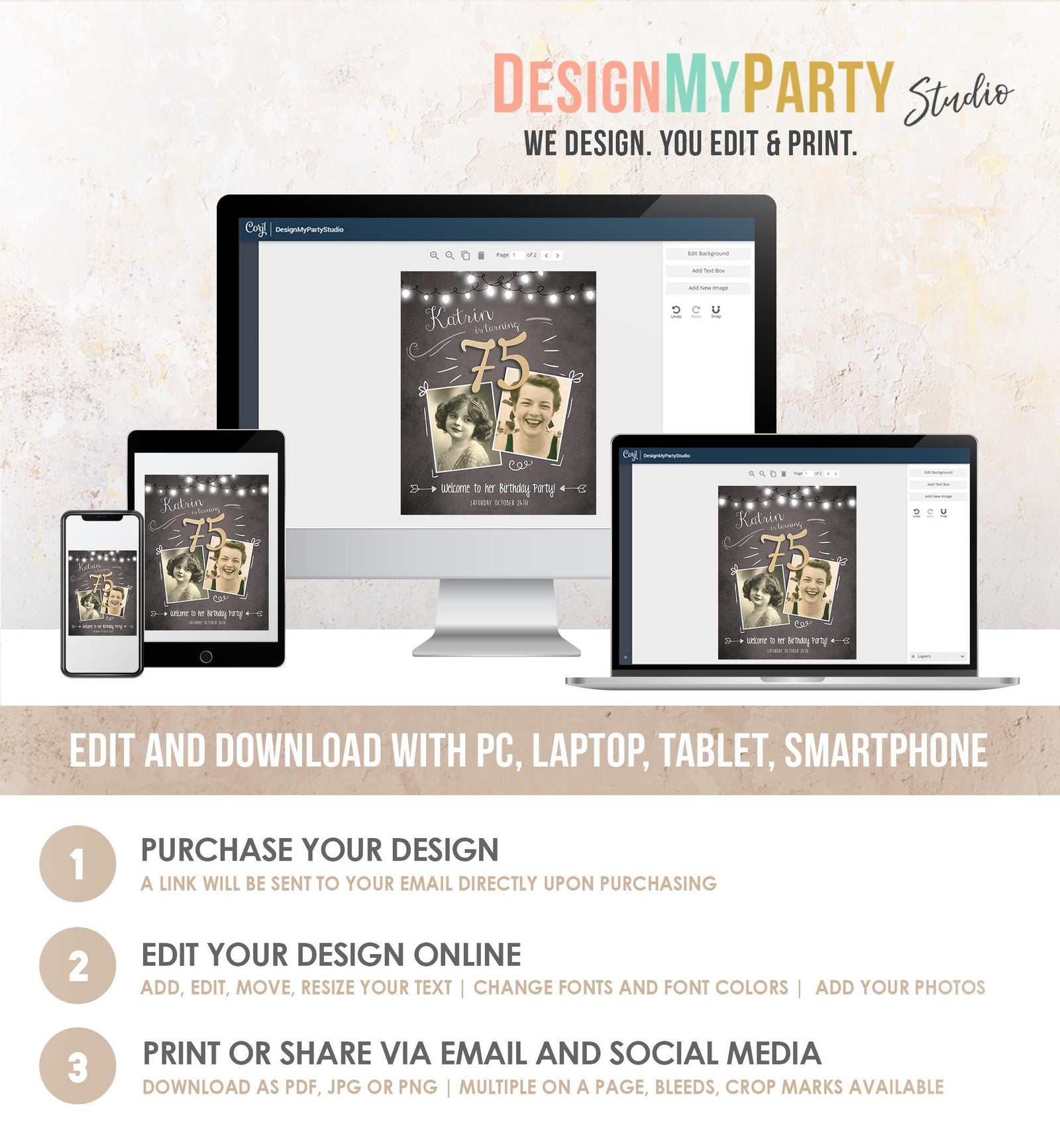 Editable Adult Birthday 90th 80th 70th Birthday Party Welcome Sign Poster Rustic Neutral Woman Men Decor Digital Template Printable 0230