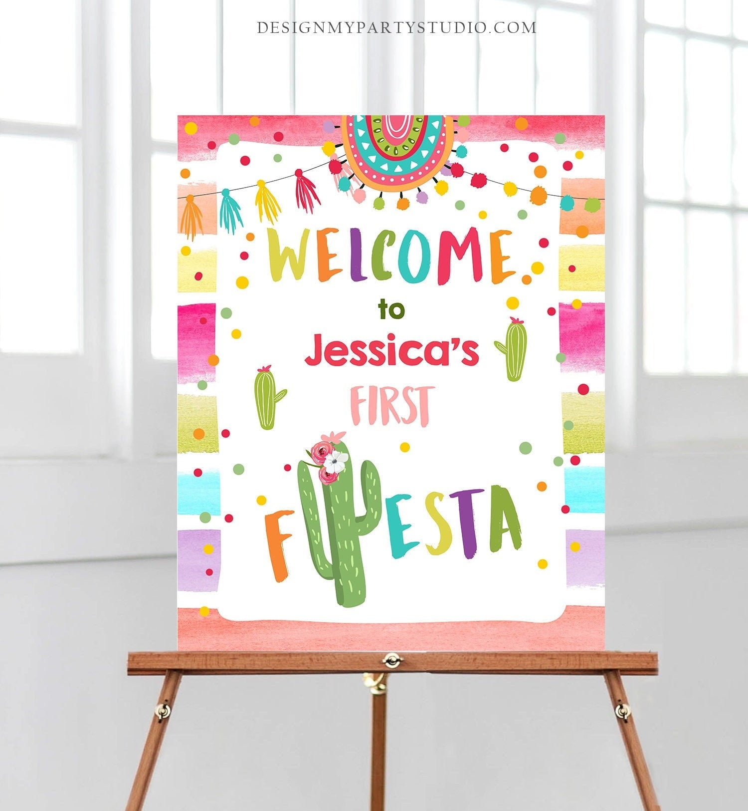 Editable Fiesta Welcome Sign Girl First Birthday Table Sign 1st Cactus Mexican Succulent Decor Poster Colors Digital Template Printable 0134