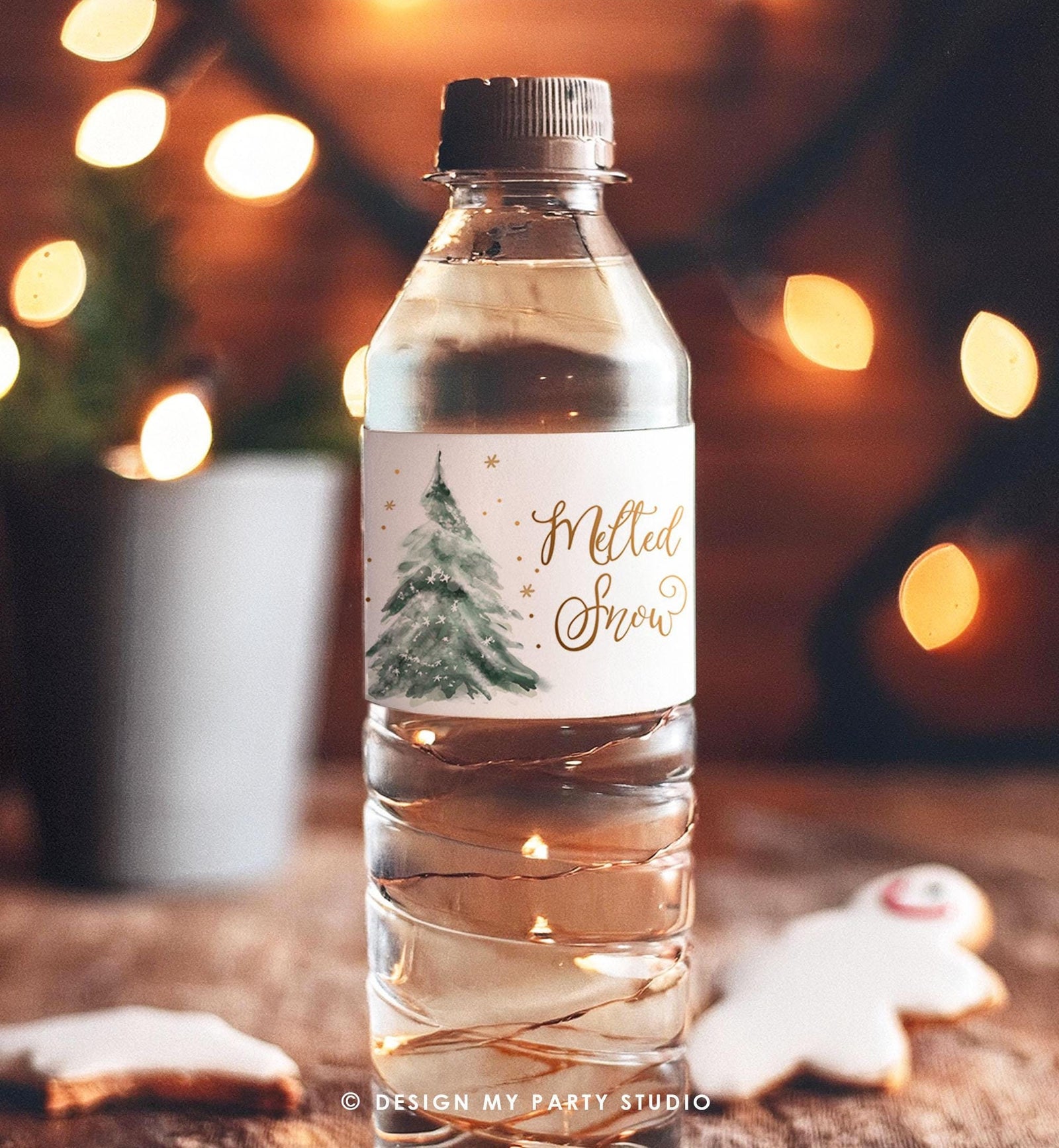 Editable Winter Water Bottle Labels Melted Snow Baby Cold Outside Christmas Tree Onederland Digital Download Template Printable 0363