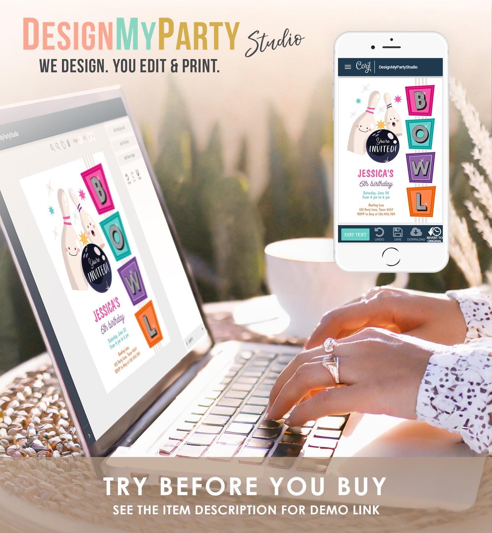 Editable Bowling Birthday Invitation Strike Up Some Fun Girl Pink Bowling Party Pizza Teen Retro Digital Download Template Printable 0505