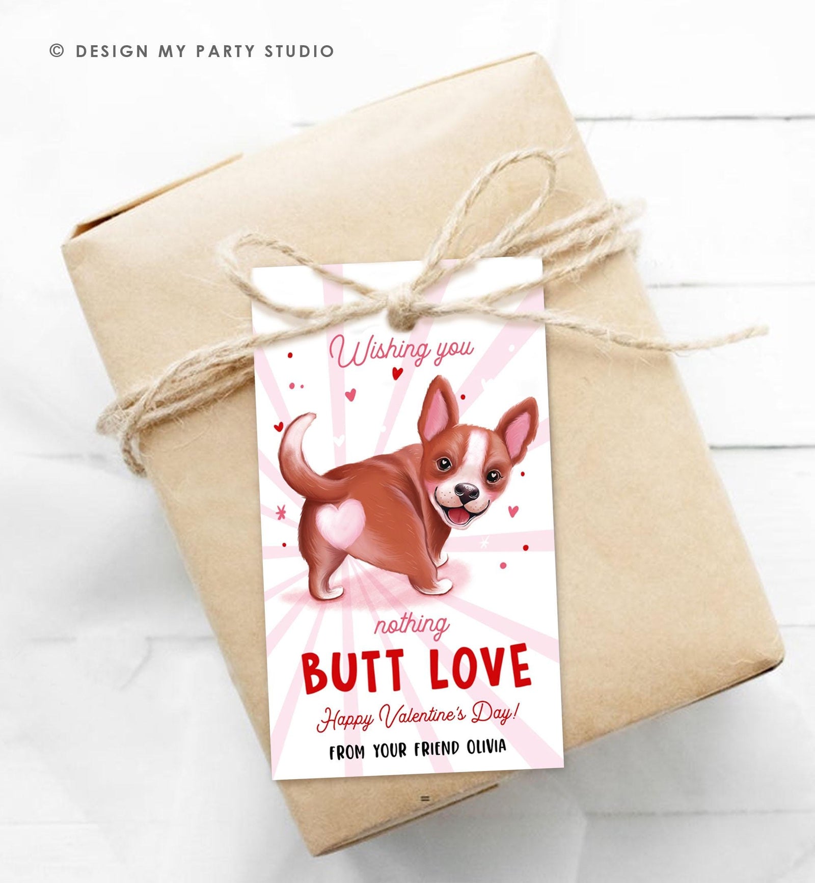 Editable Funny Valentine's Day Tag Nothing Butt Love Dog Puppy Valentine Gift Tag Kids School Classroom Card Digital Template Printable 0370