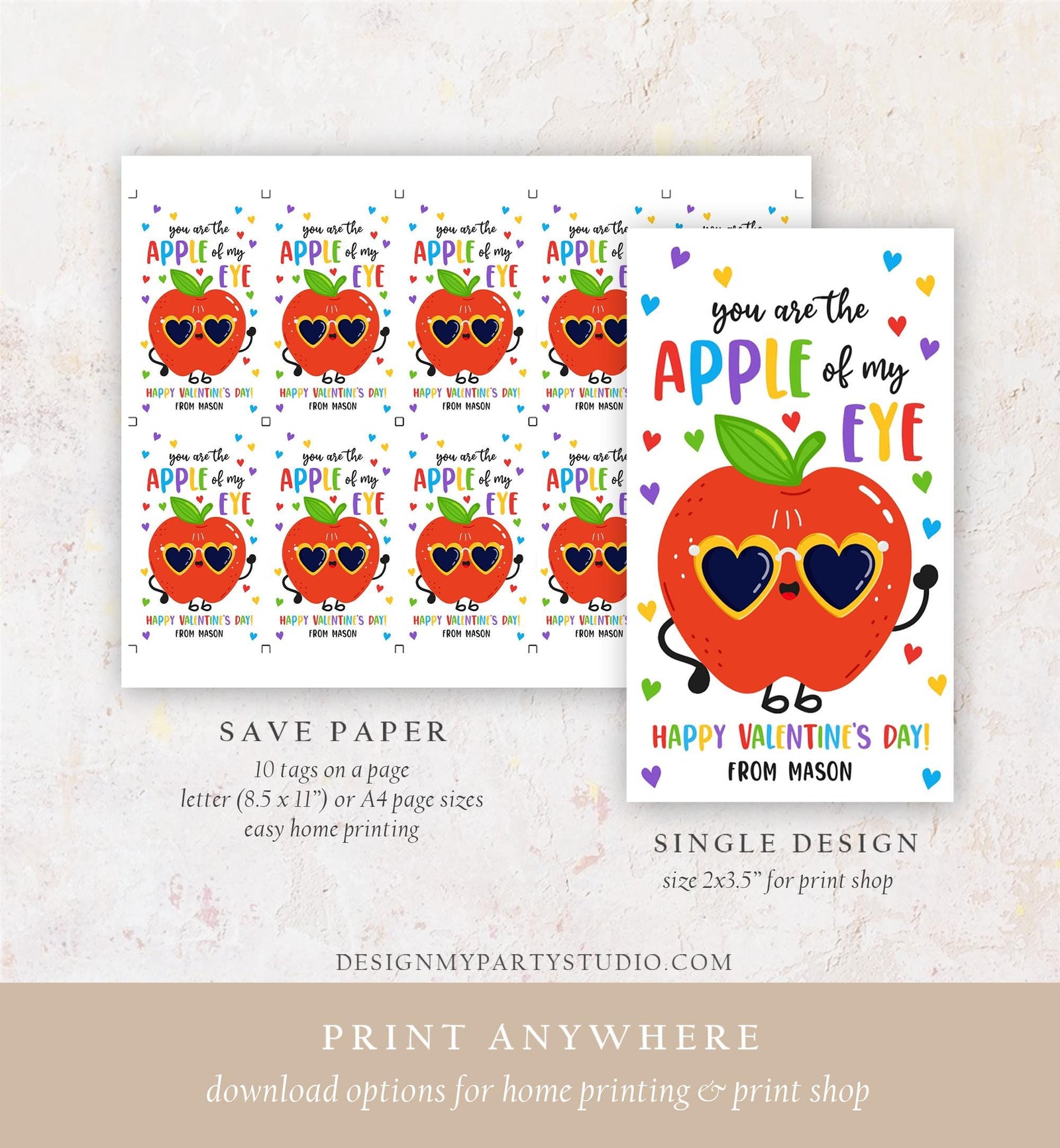 Editable You are the Apple of my Eye Valentines Day Gift Tag Applesauce Fruit Juice Favor Kids School Classroom Template Printable 0370