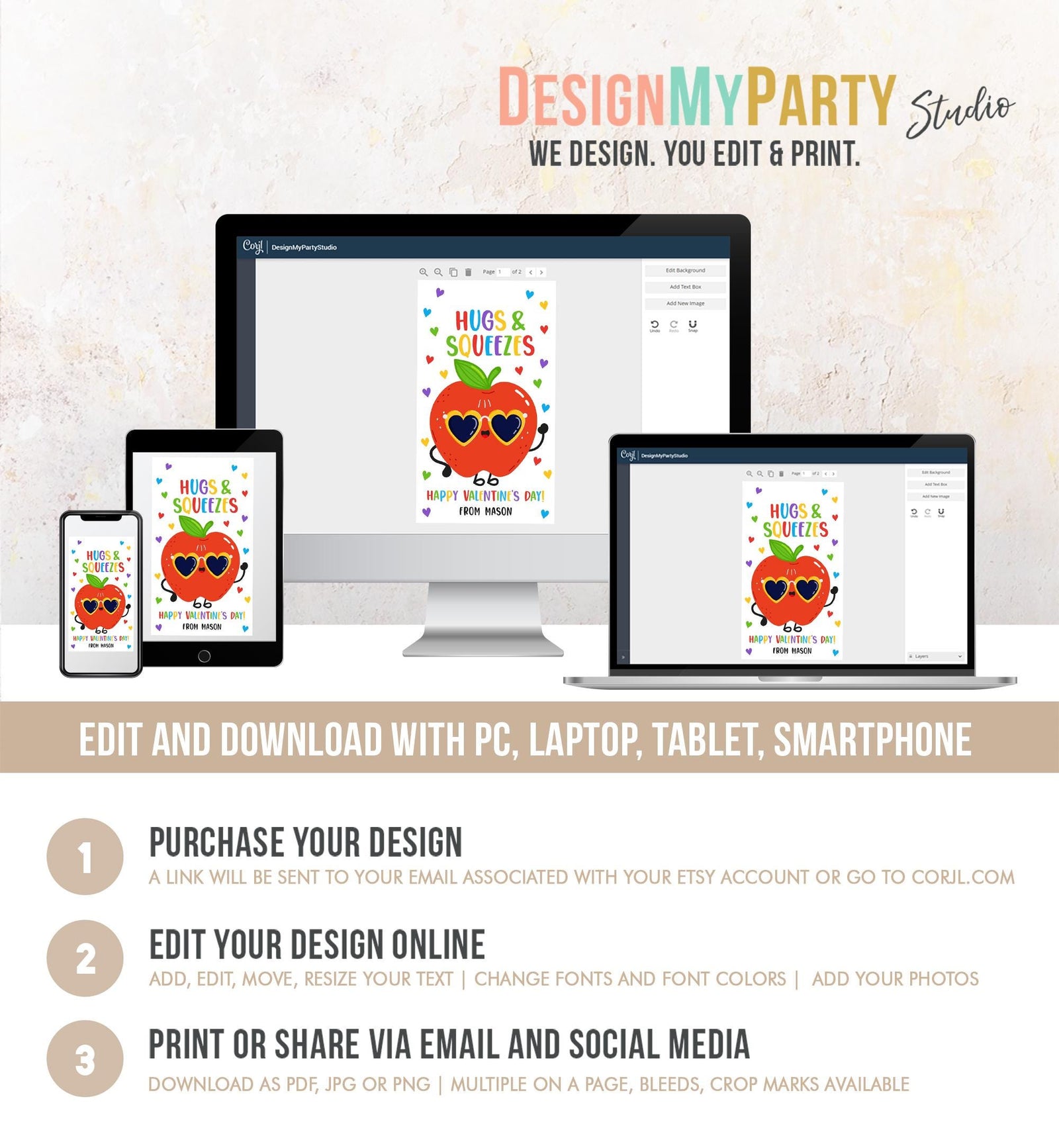 Editable Hugs and Squeezes Valentines Day Gift Tag Applesauce Fruit Juice Pouch Favor Kids School Classroom Template Printable 0370