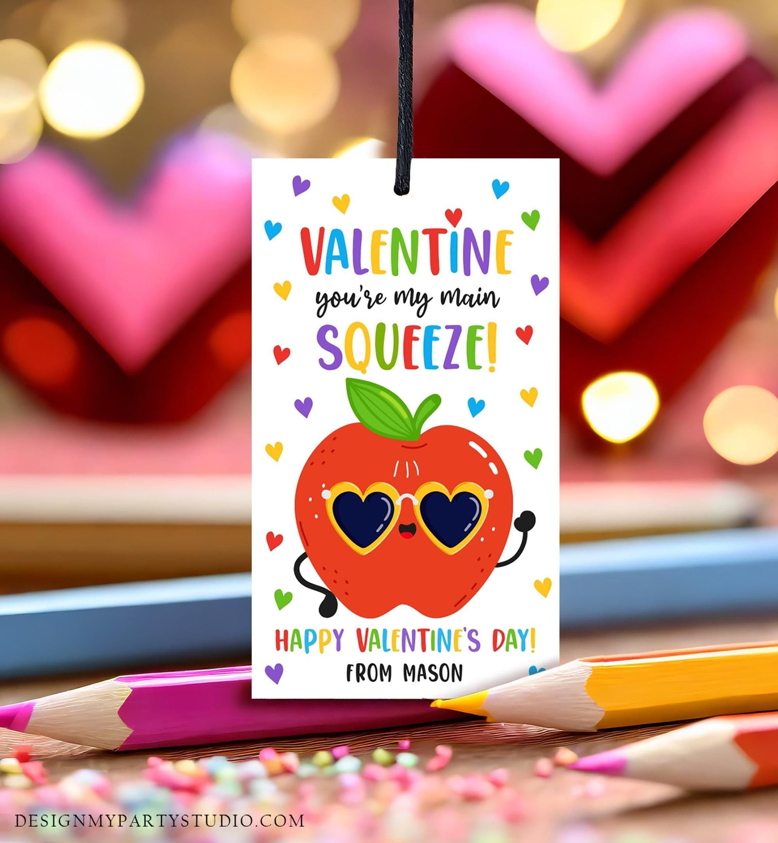Editable Valentine Main Squeeze Valentines Day Gift Tag Applesauce Fruit Juice Pouch Favor Kids School Classroom Template Printable 0370