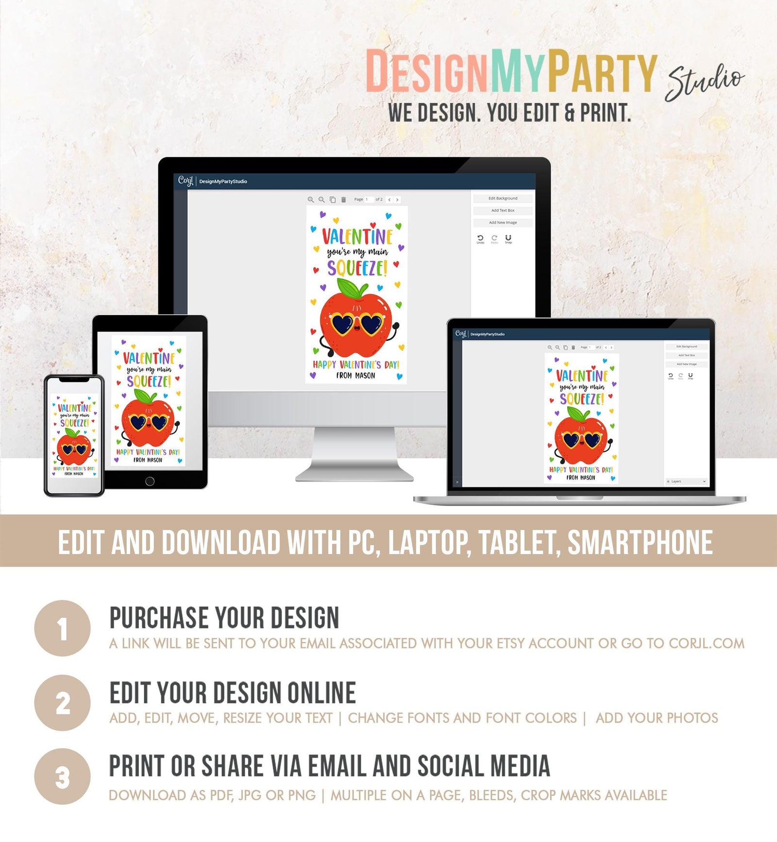 Editable Valentine Main Squeeze Valentines Day Gift Tag Applesauce Fruit Juice Pouch Favor Kids School Classroom Template Printable 0370