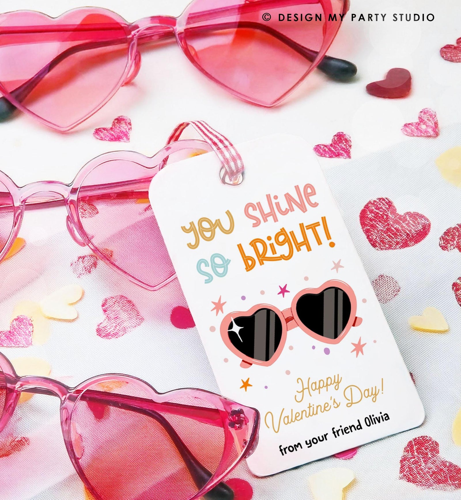 Editable Sunglasses Valentines Tag Valentines Glasses you Shine Bright Treat Non Candy Kids School Classroom Digital Template Printable 0370