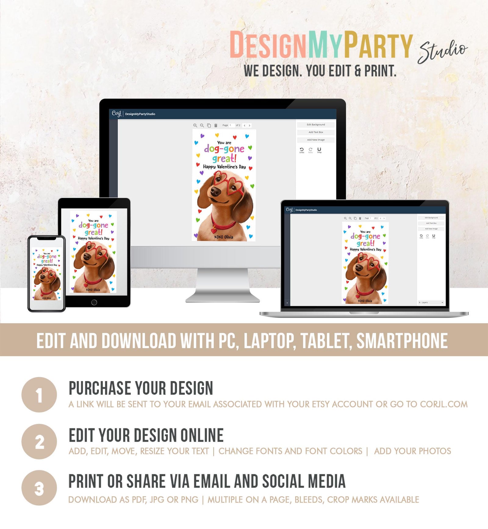 Editable Valentine's Day Tag Dog-gone Great Friend Valentine Gift Tag Puppy Kids School Classroom Funny Card Digital Template Printable 0370