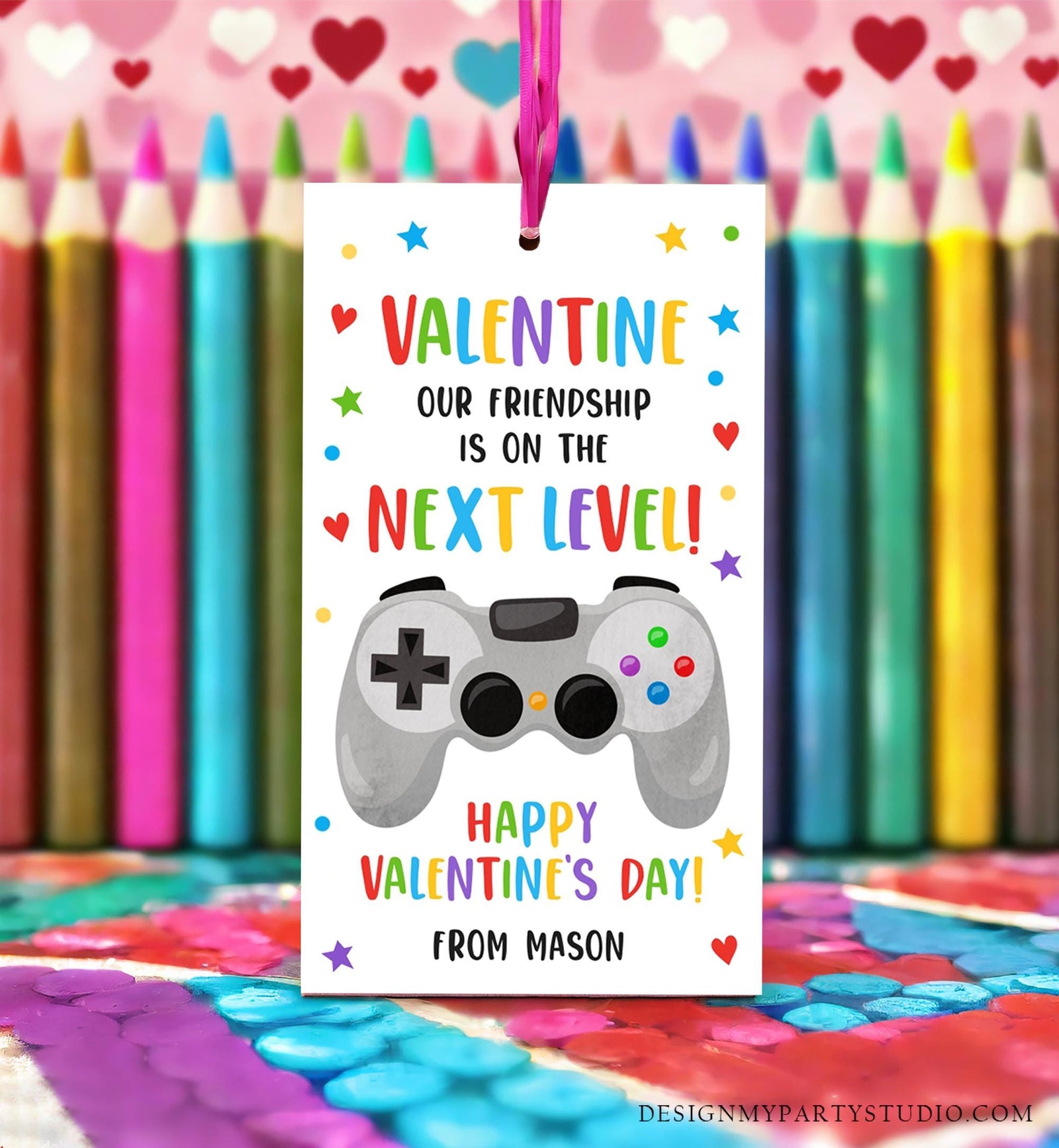 Editable Next Level Gaming Valentines Day Gift Tag Our Friendship Video Game Gamer Non-Candy Kids School Classroom Template Printable 0370