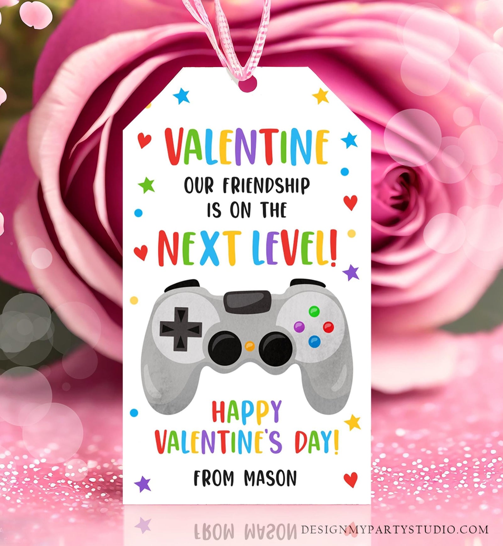 Editable Next Level Gaming Valentines Day Gift Tag Our Friendship Video Game Gamer Non-Candy Kids School Classroom Template Printable 0370