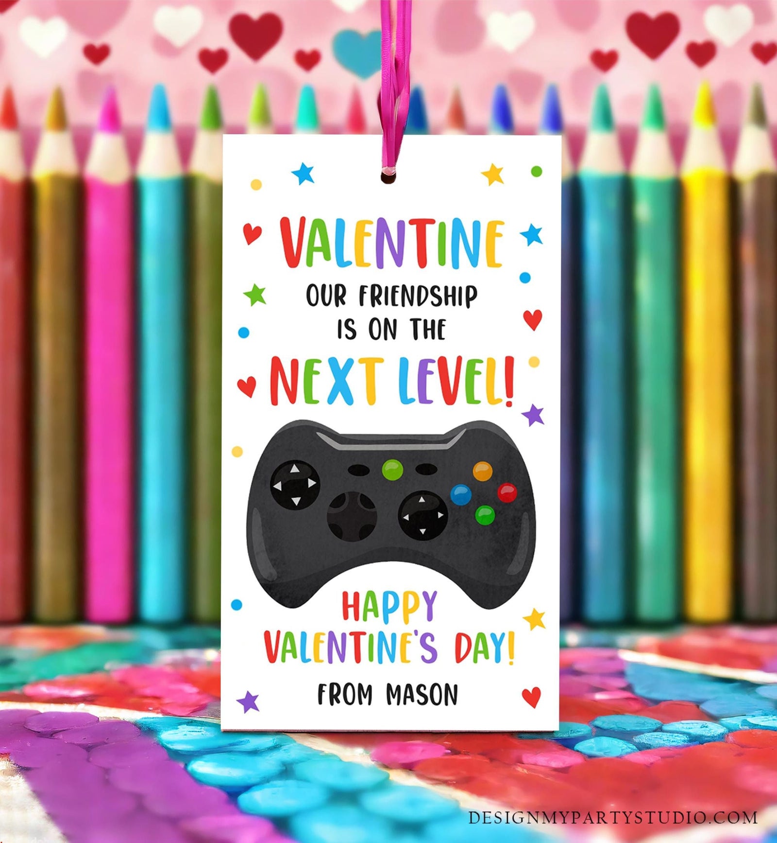 Editable Next Level Gaming Valentines Day Gift Tag Our Friendship Video Game Gamer Non-Candy Kids School Classroom Template Printable 0370