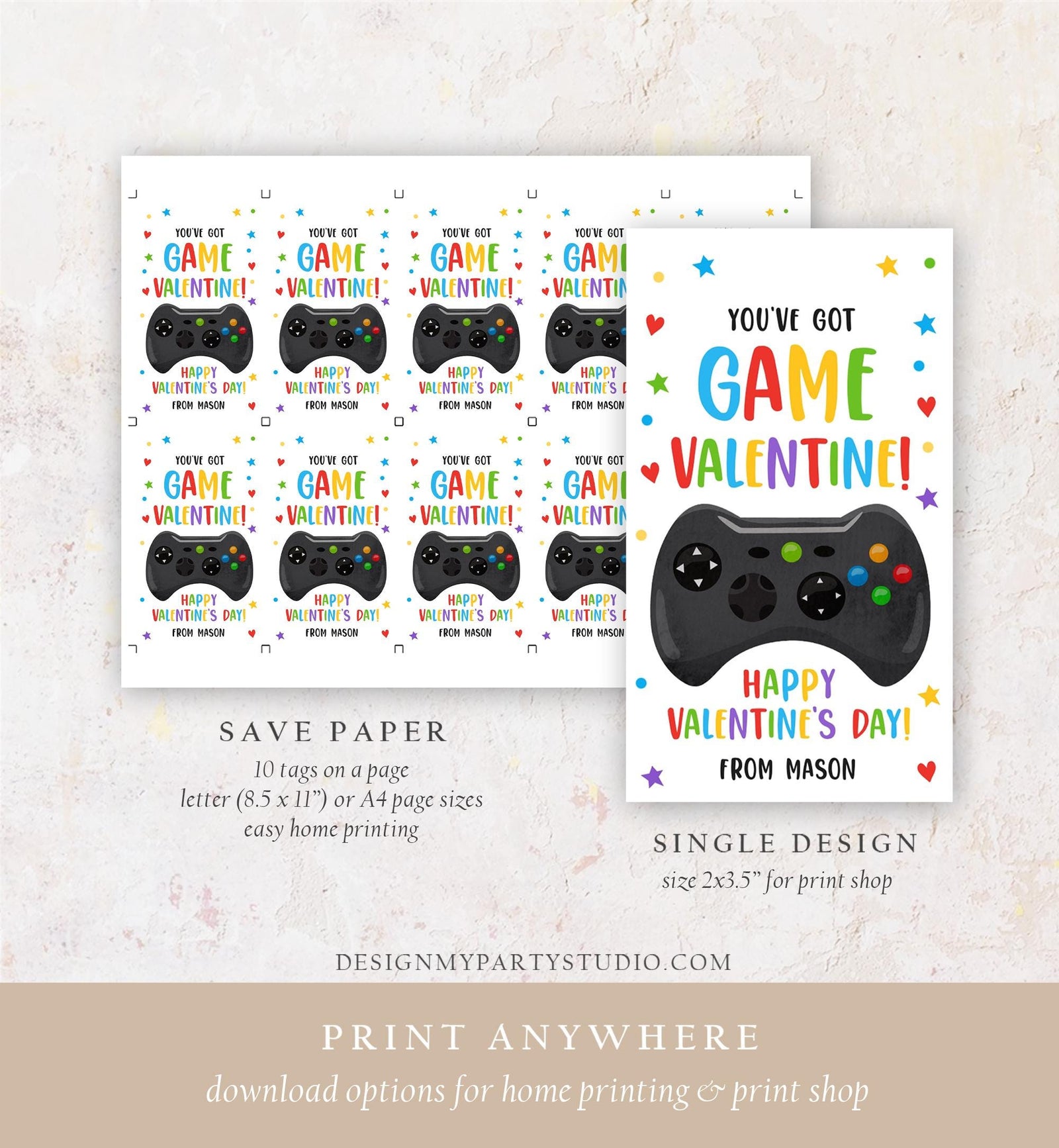 Editable You've Got Game Valentines Day Gift Tag Gaming Video Game Gamer Non-Candy Kids School Classroom Template Printable 0370