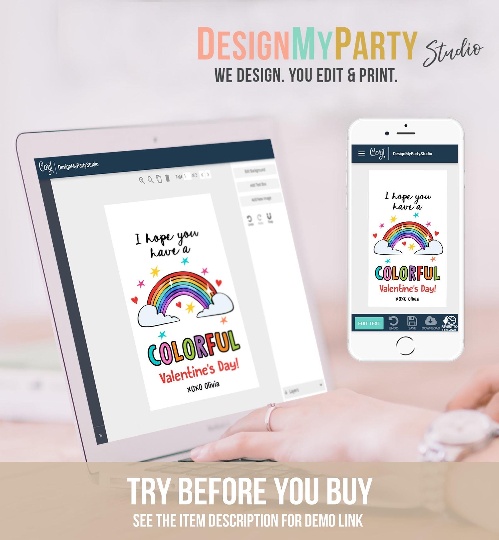 Editable Rainbow Valentine's Day Gift Tag Color Colorful Valentine Card Crayon Classroom School Digital Download Template Printable 0370