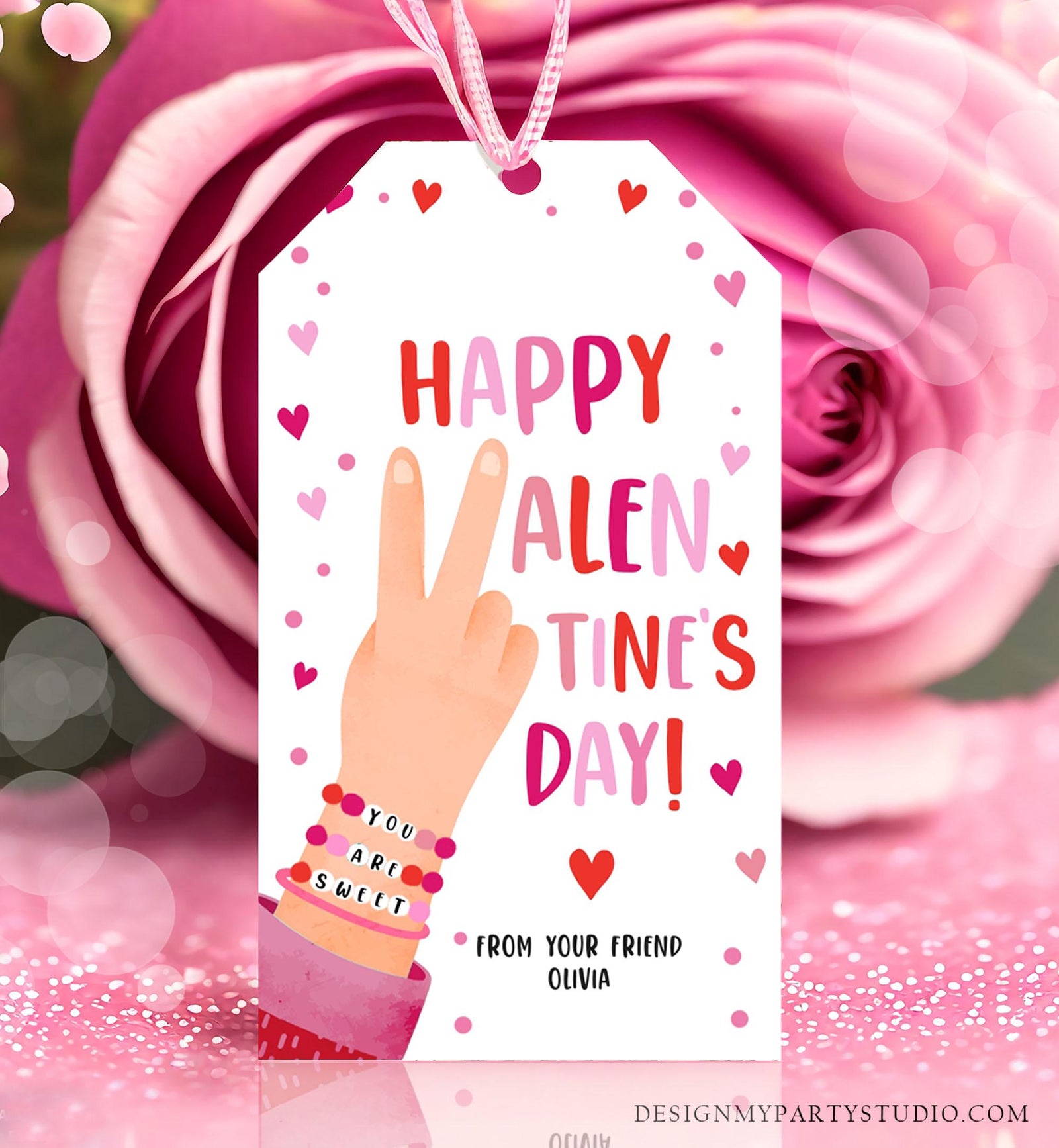 Editable Bracelet Valentines Tag Happy Valentine's Day Gift Tag Card You Are Sweet Girls Kids School Classroom Digital Printable 0370