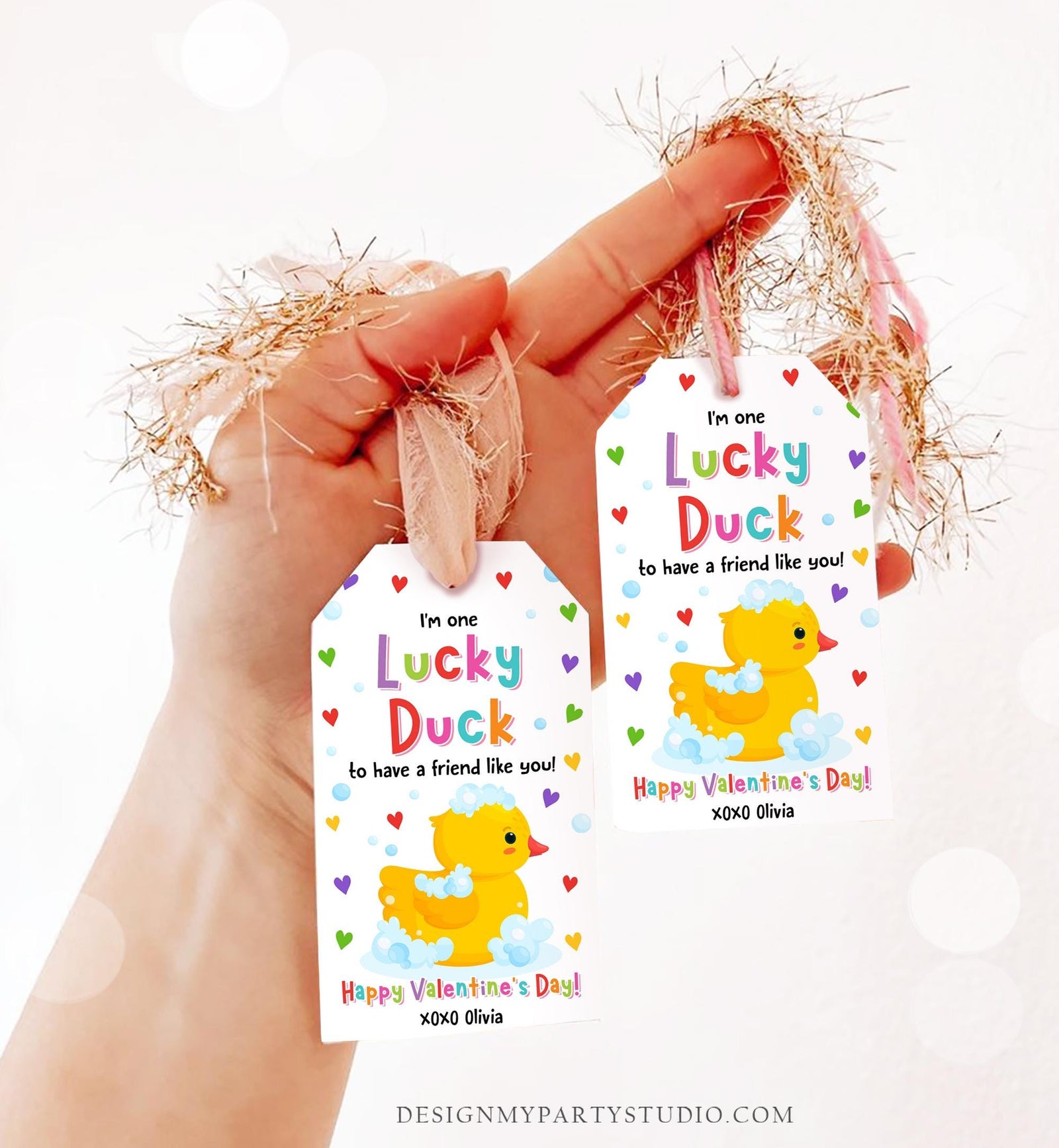 Editable One Lucky Duck Valentines Day Gift Tag Valentine Bath Rubber Duck Non Candy Favor Kids School Classroom Template Printable 0370