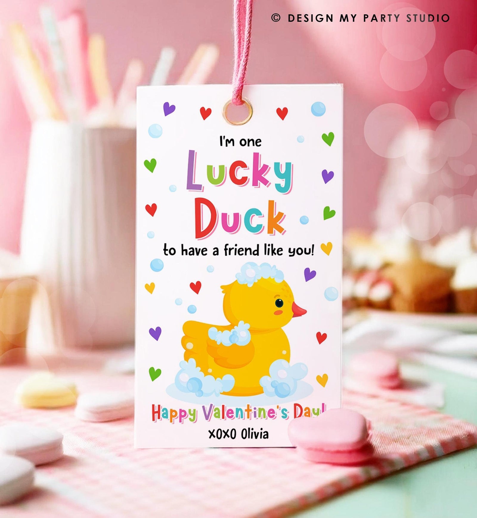Editable One Lucky Duck Valentines Day Gift Tag Valentine Bath Rubber Duck Non Candy Favor Kids School Classroom Template Printable 0370
