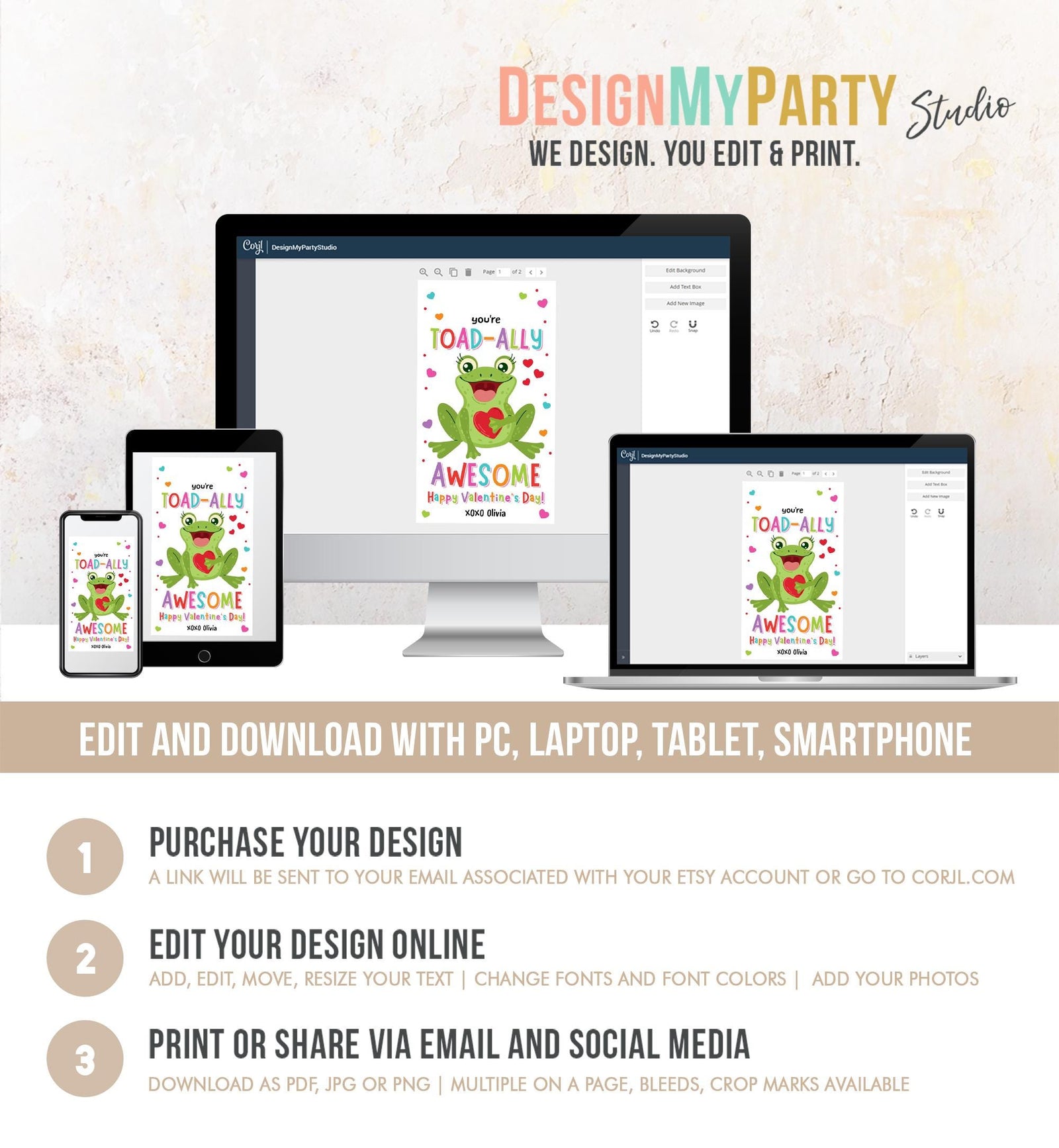 Editable You're Toad-Ally Awesome Valentines Day Gift Tag Valentine Frog Toad Goody Bag Favor Kids School Classroom Template Printable 0370