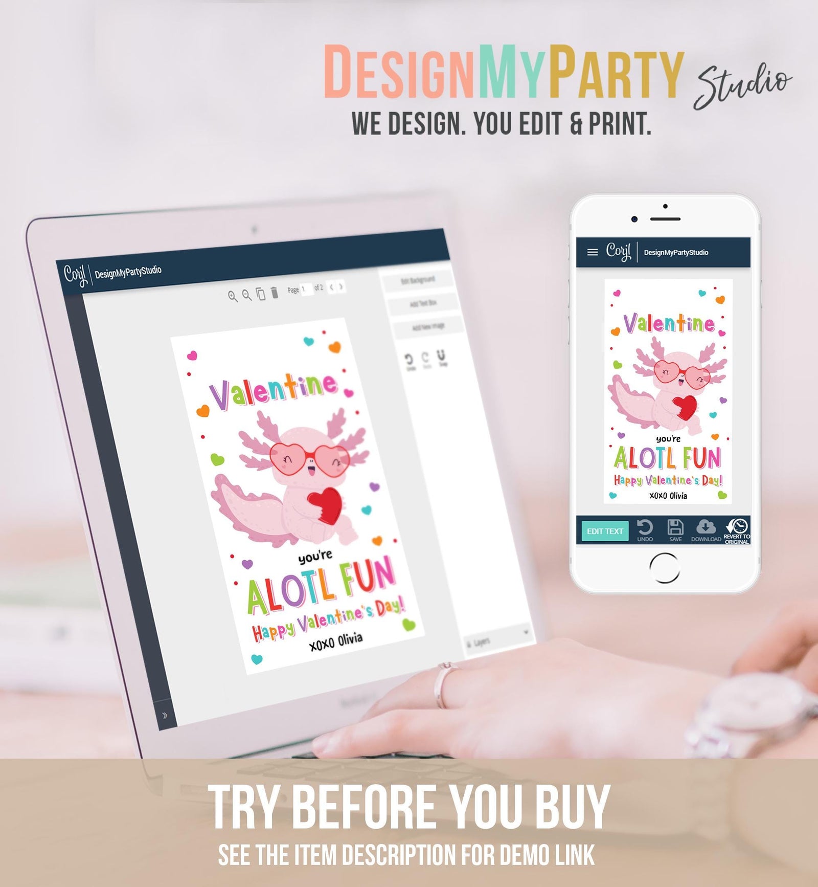 Editable Axolotl You're Alotl Fun Valentines Day Gift Tag Valentine Fish Ocean Goody Bag Favor Kids School Classroom Template Printable 0370