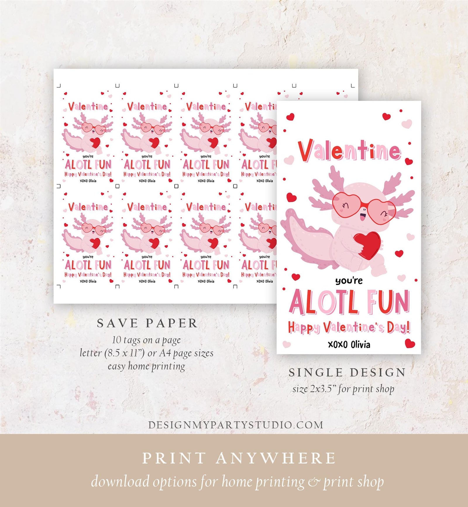 Editable Axolotl You're Alotl Fun Valentines Day Gift Tag Valentine Fish Ocean Goody Bag Favor Kids School Classroom Template Printable 0370