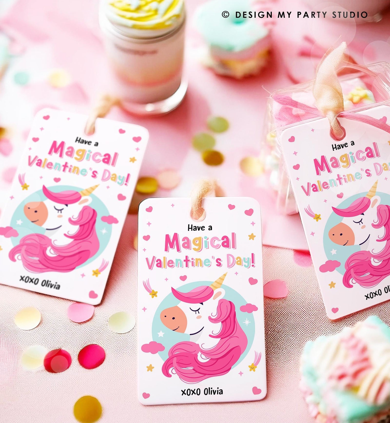 Editable Unicorn Magical Valentine's Day Valentine Day Gift Tag Rainbow Goody Bag Favor Kids School Classroom Template Printable 0370