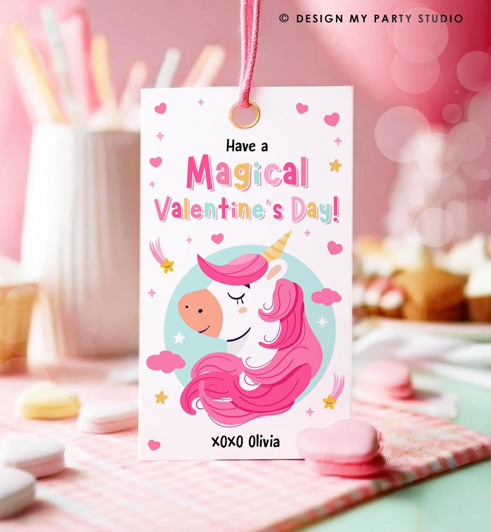 Editable Unicorn Magical Valentine's Day Valentine Day Gift Tag Rainbow Goody Bag Favor Kids School Classroom Template Printable 0370