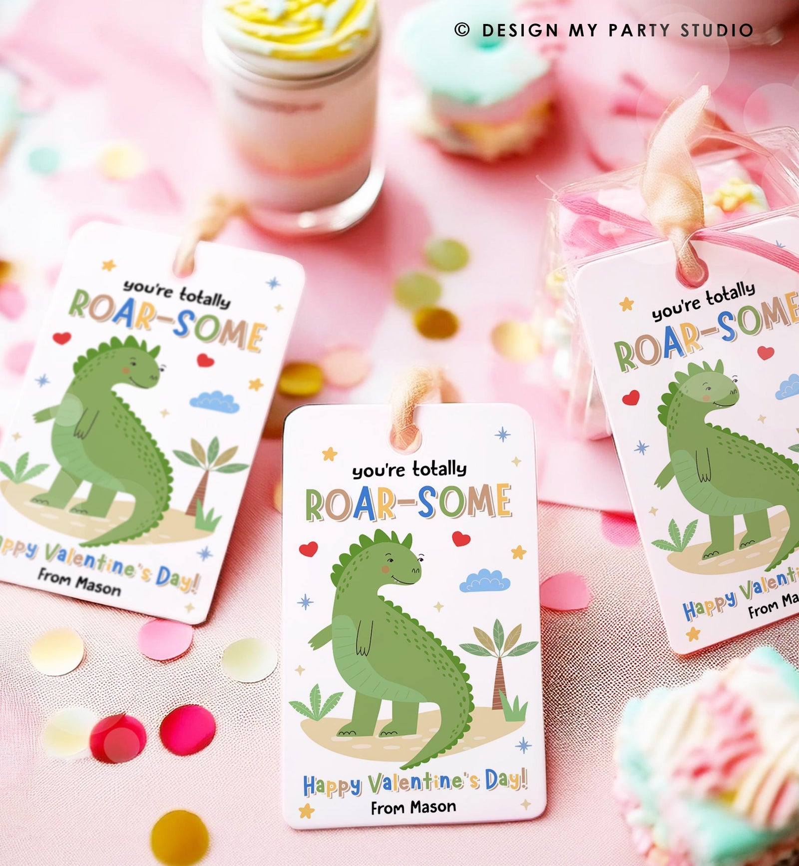 Editable Roar-Some Valentines Day Gift Tag Dinosaur Dino T-Rex Rawr Totally Roarsome Card Kids School Classroom Template Printable 0370