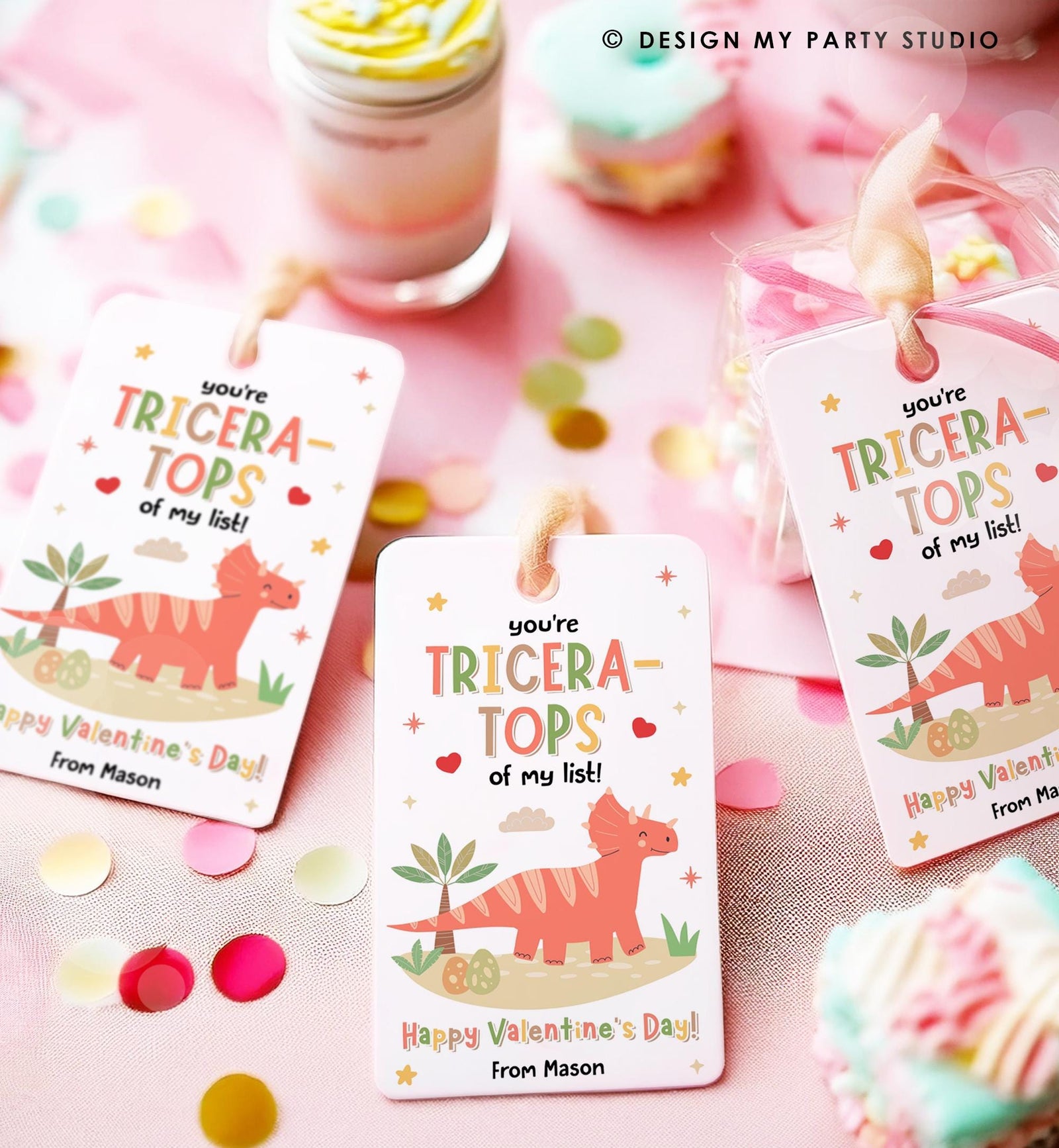 Editable You're Tricera-Tops Valentines Day Gift Tag Dinosaur Dino Triceratops Favor Card Kids School Classroom Template Printable 0370