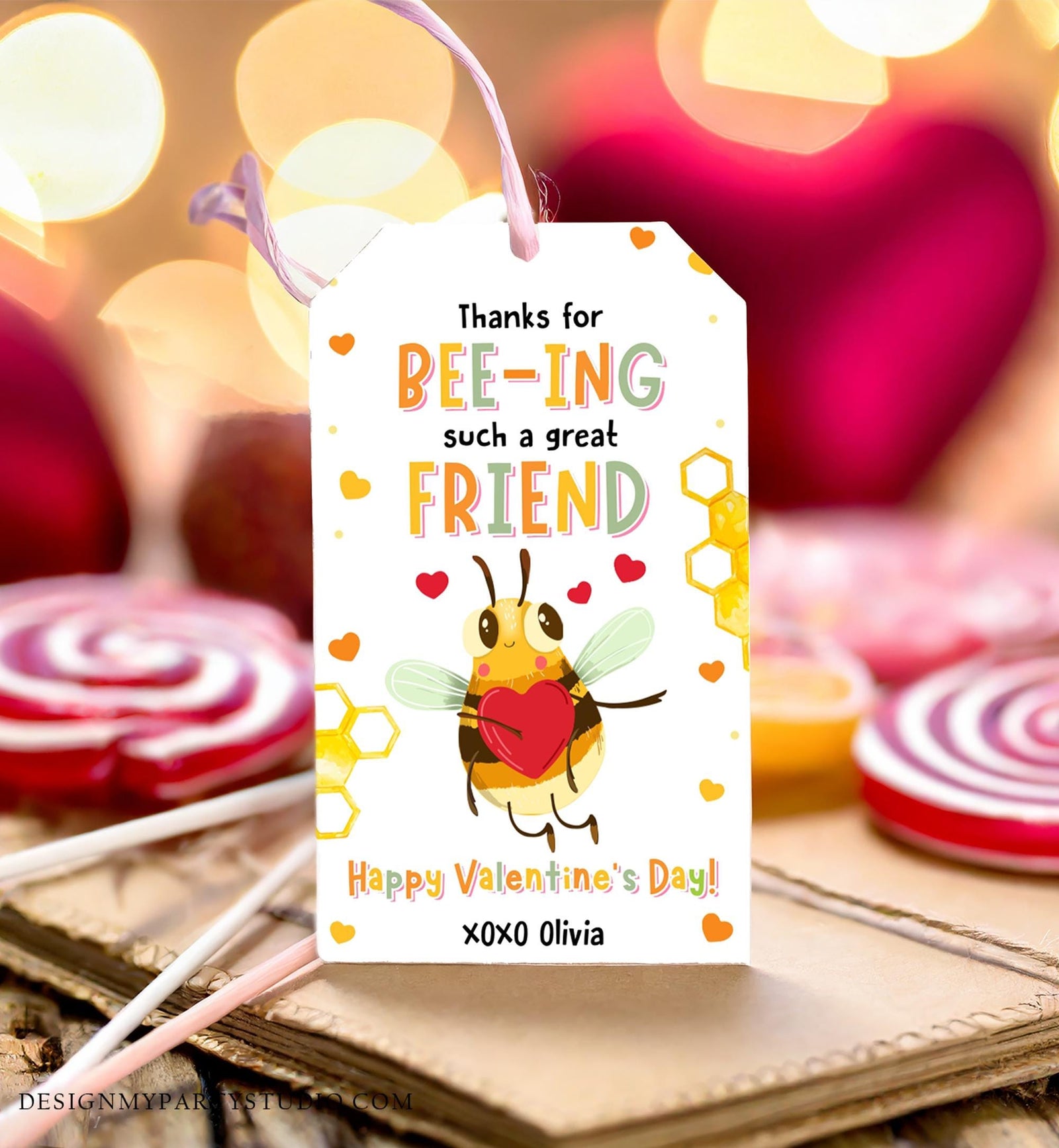 Editable Thanks for Bee-ing such a great Friend Valentines Day Gift Tag Valentine Bee Honey Kids School Classroom Template Printable 0370