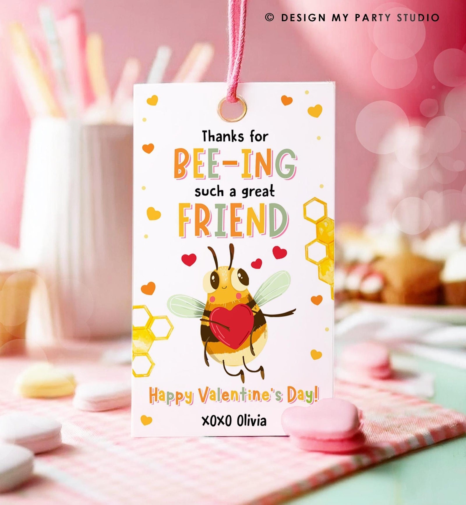 Editable Thanks for Bee-ing such a great Friend Valentines Day Gift Tag Valentine Bee Honey Kids School Classroom Template Printable 0370
