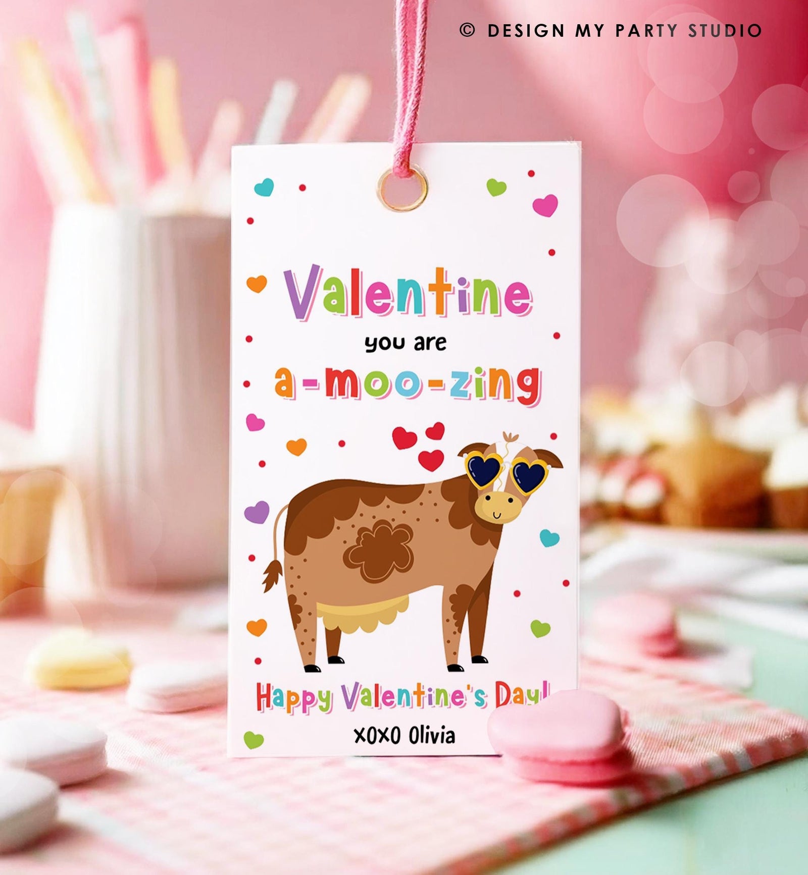 Editable Valentine You Are a-MOO-zing Valentines Day Gift Tag Valentine Cow Moo Amazing Kids School Classroom Template Printable 0370