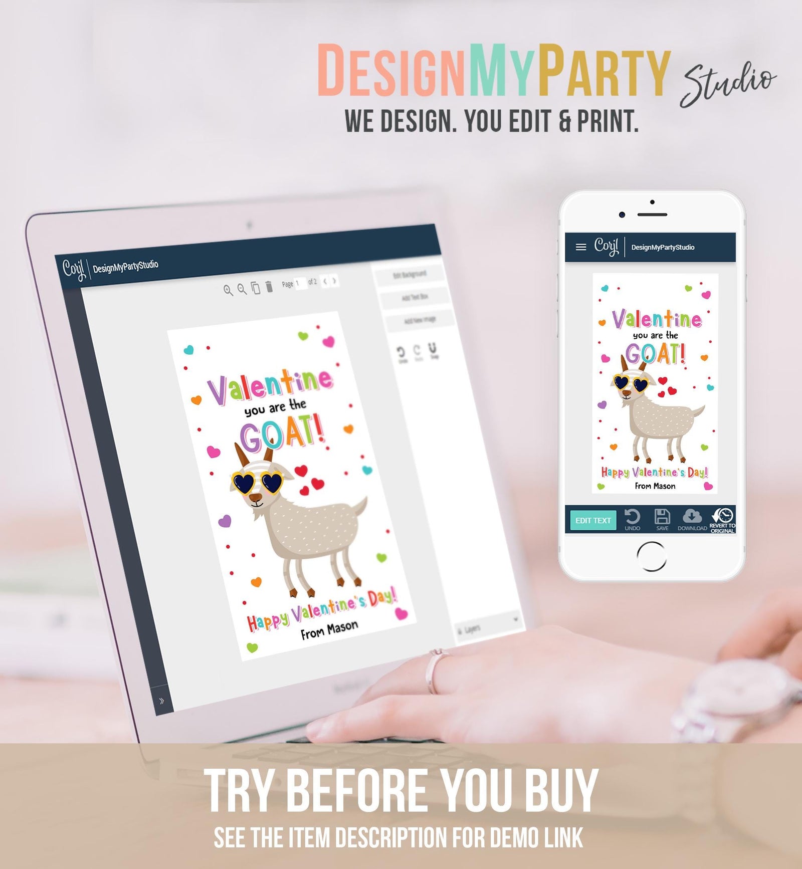 Editable Valentine You Are the GOAT Valentines Day Gift Tag Valentine Greatest of All Time Kids School Classroom Template Printable 0370