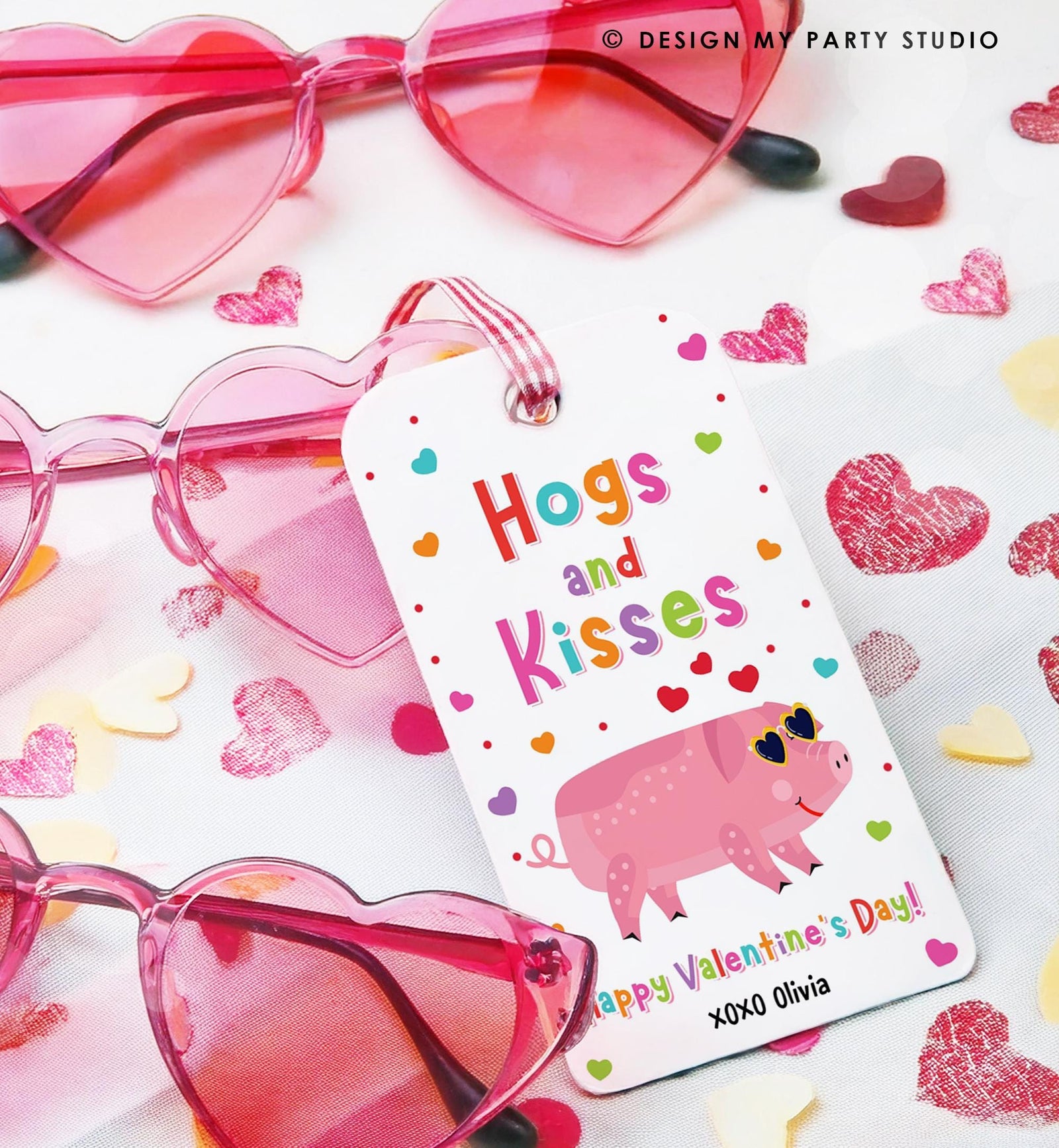 Editable Hogs and Kisses Valentines Day Gift Tag Valentine Pig Deal Farm Animals Hoggy Bacon Kids School Classroom Template Printable 0370