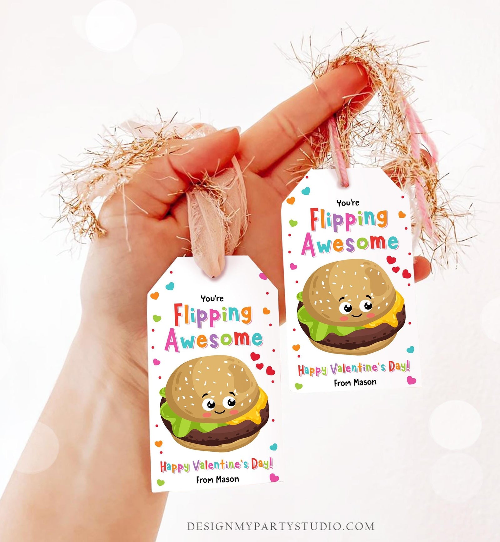 Editable You're Flipping Awesome Valentines Day Gift Tag Valentine Hamburger Fast Food Fastfood School Classroom Template Printable 0370