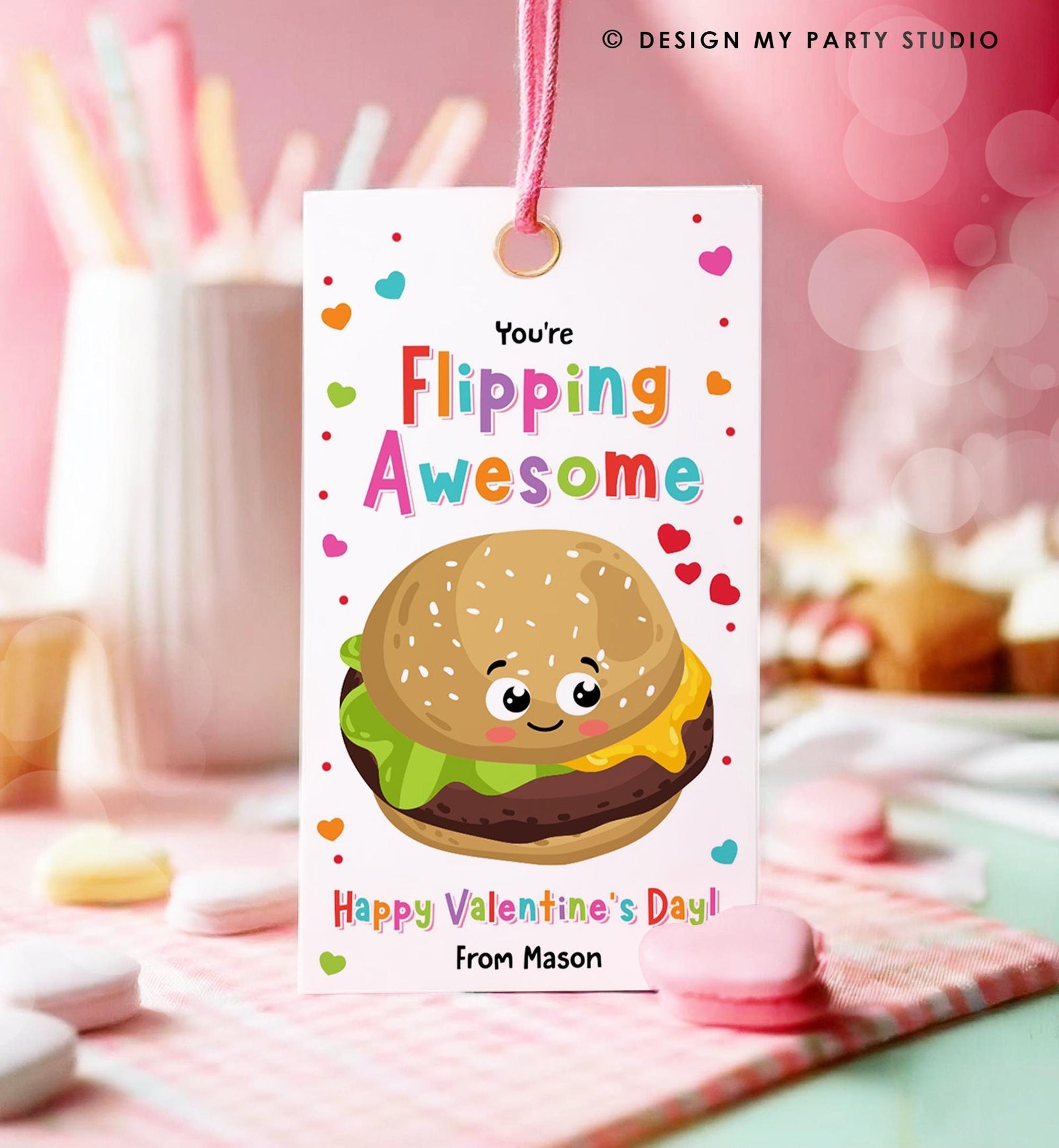 Editable You're Flipping Awesome Valentines Day Gift Tag Valentine Hamburger Fast Food Fastfood School Classroom Template Printable 0370