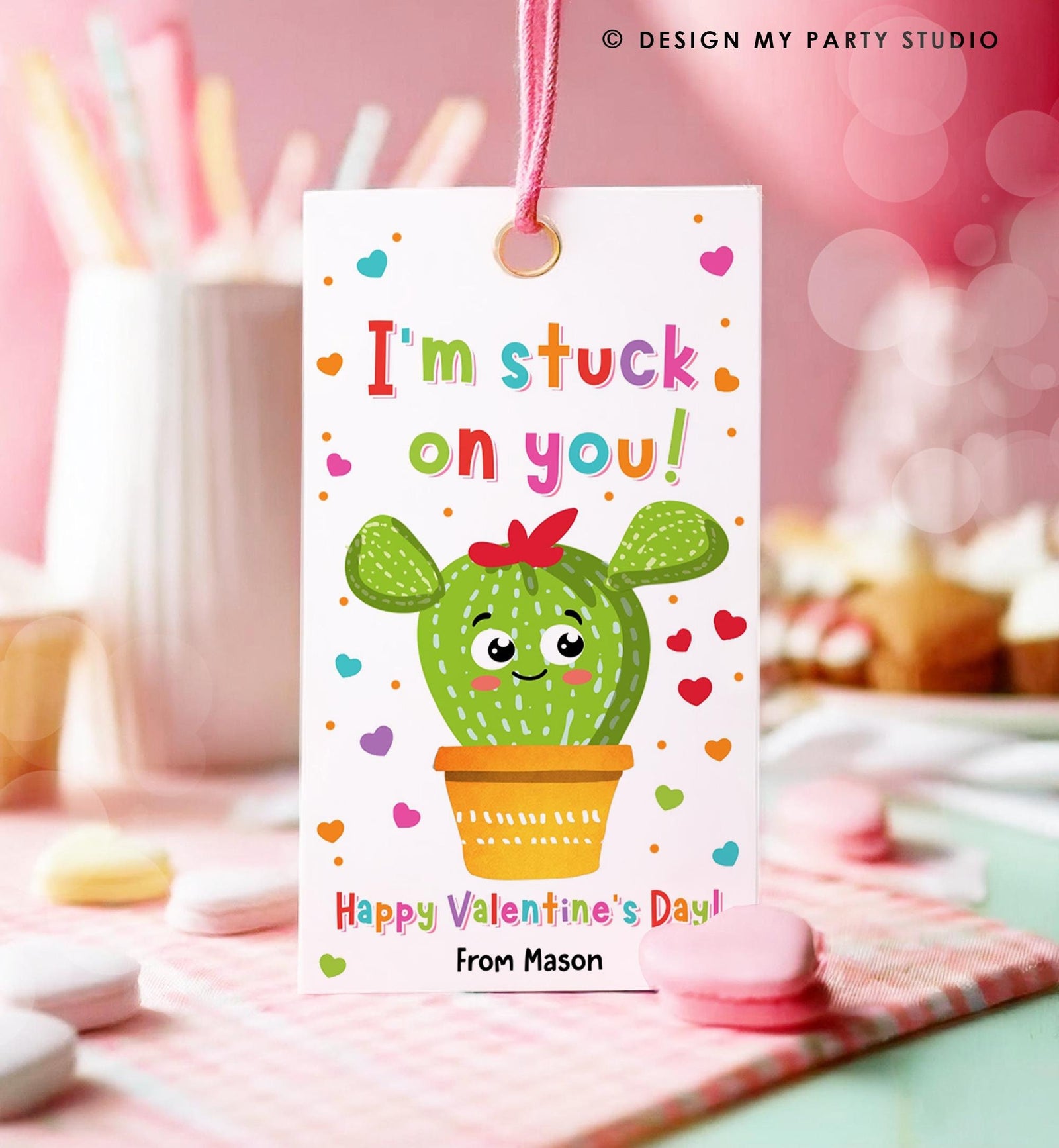 Editable I'm Stuck on You Valentines Day Gift Tag Cactus Fiesta Succulent You Rock Card Favor Kids School Classroom Template Printable 0370